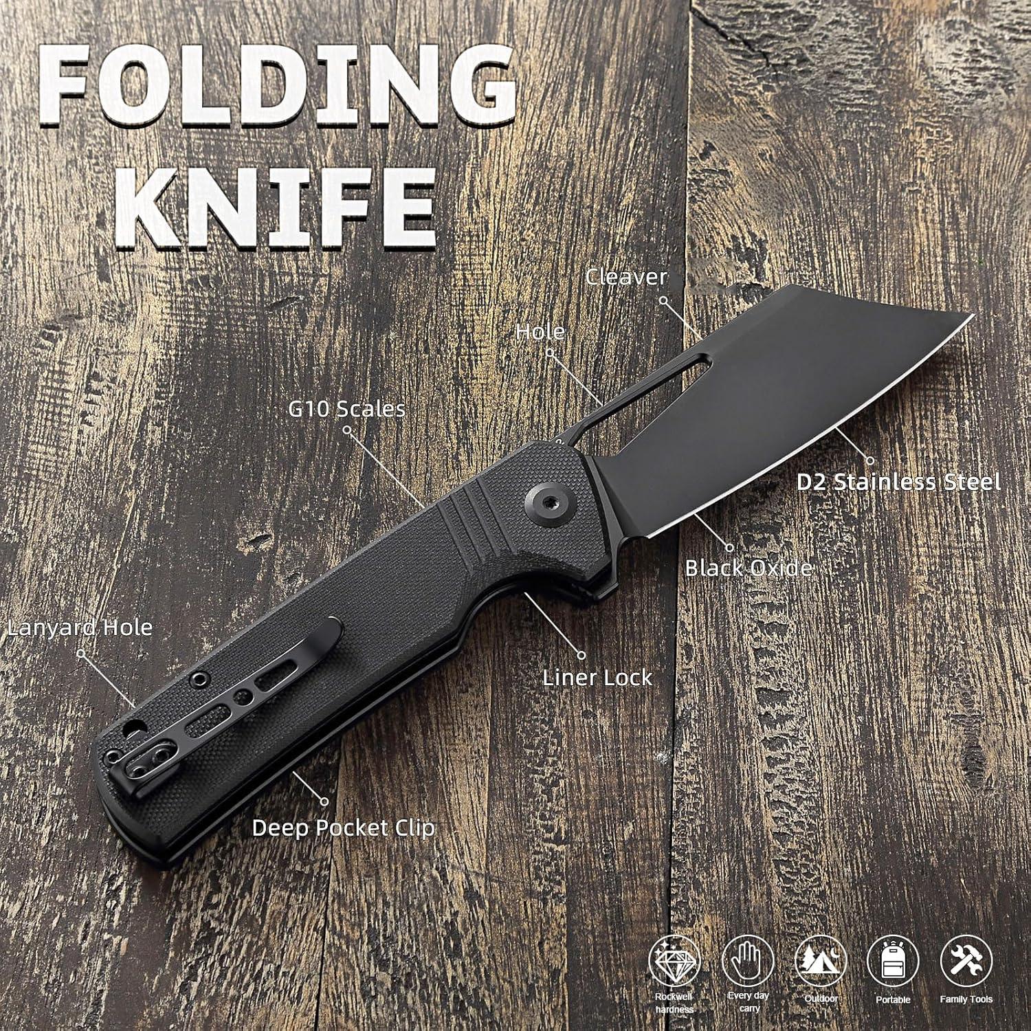 Cuchillo Plegable EMHTiii de Acero D2 9cm Hoja Negra EDC