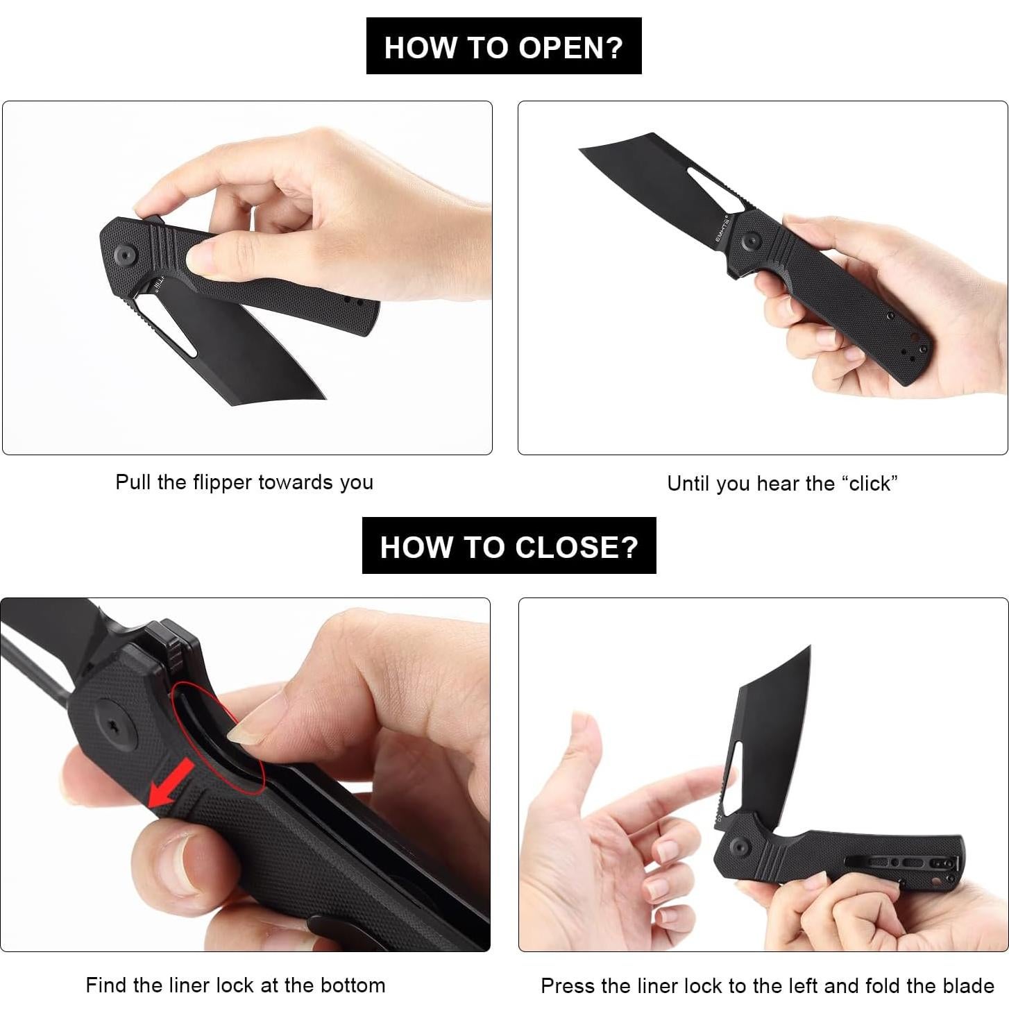 Cuchillo Plegable EMHTiii de Acero D2 9cm Hoja Negra EDC