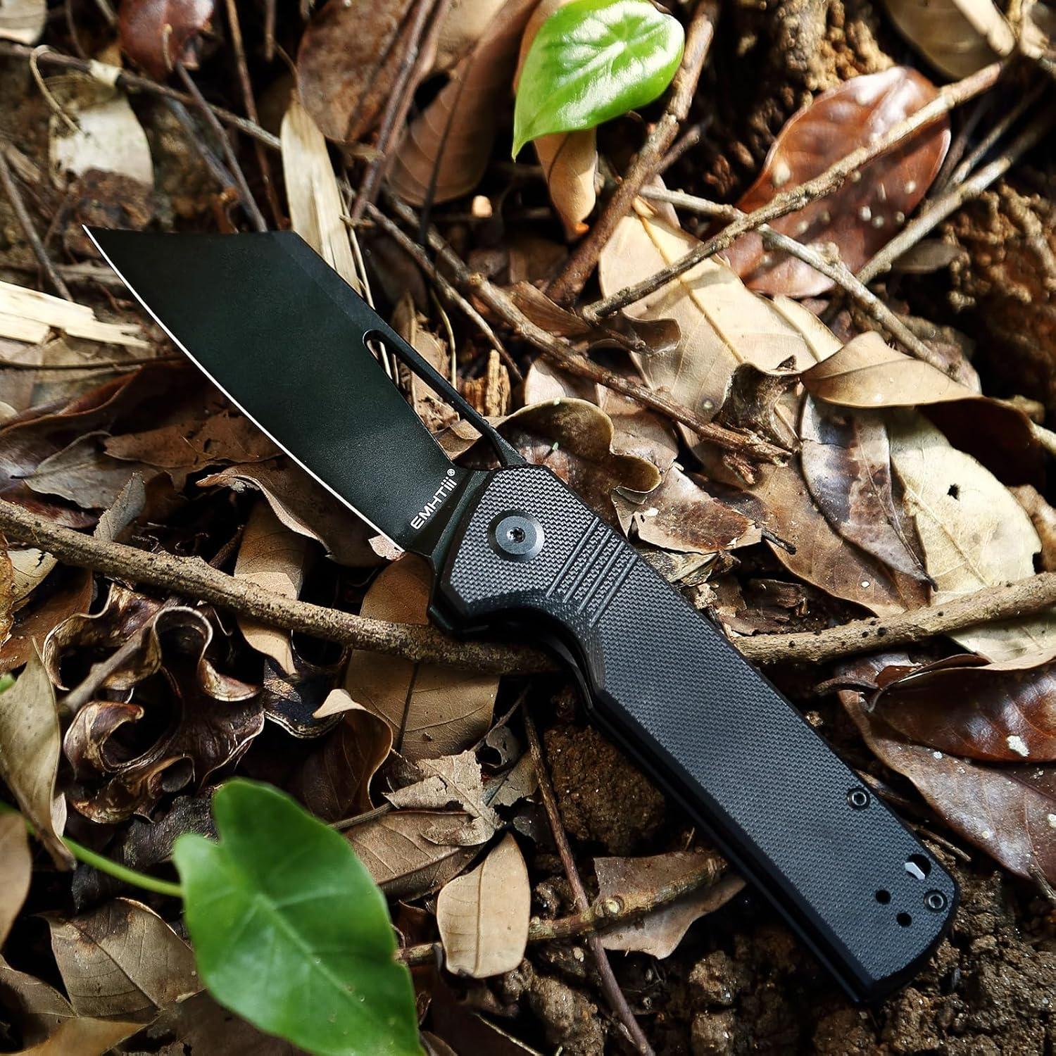 Cuchillo Plegable EMHTiii de Acero D2 9cm Hoja Negra EDC