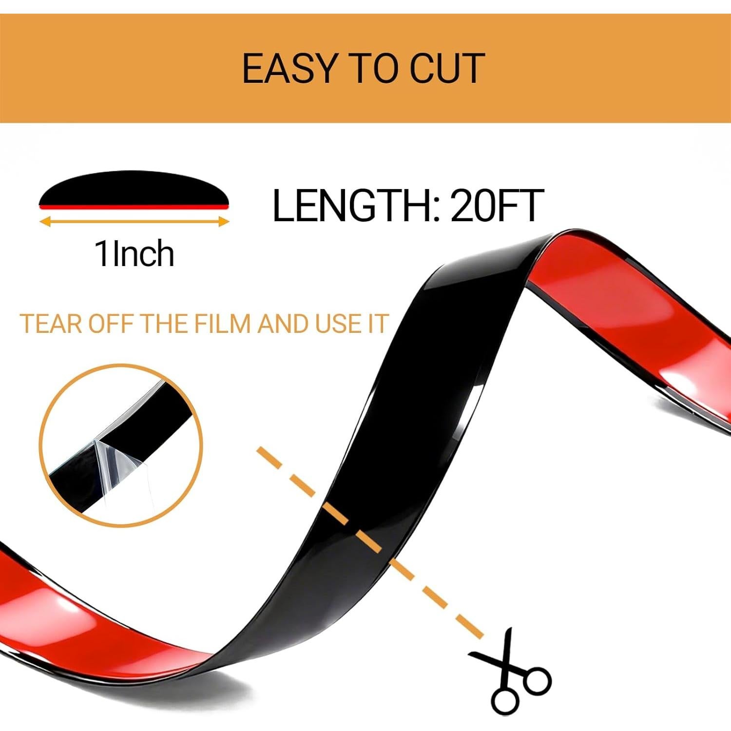 Moldura Lateral Automotriz PACIXU Negra Brillante 2.54cm x 6.1m