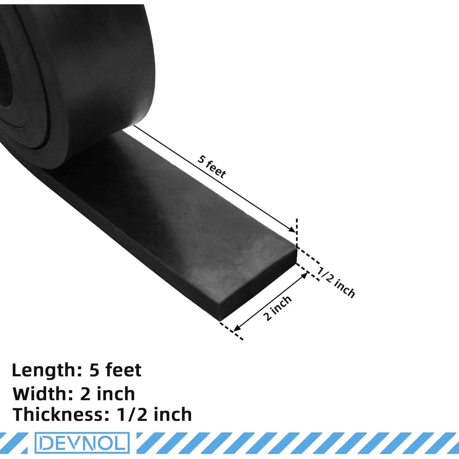 Tira de Caucho Neopreno DEVNOL 1.27cm x 5.08cm x 1.52m