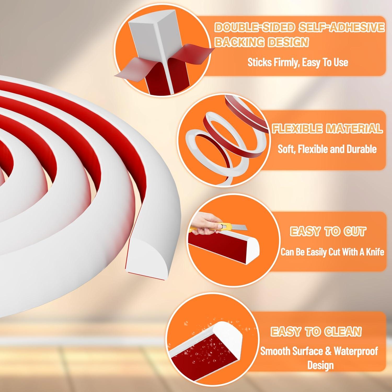 Moldura de goma flexible autoadhesiva Lauyeboho 6.1m blanca