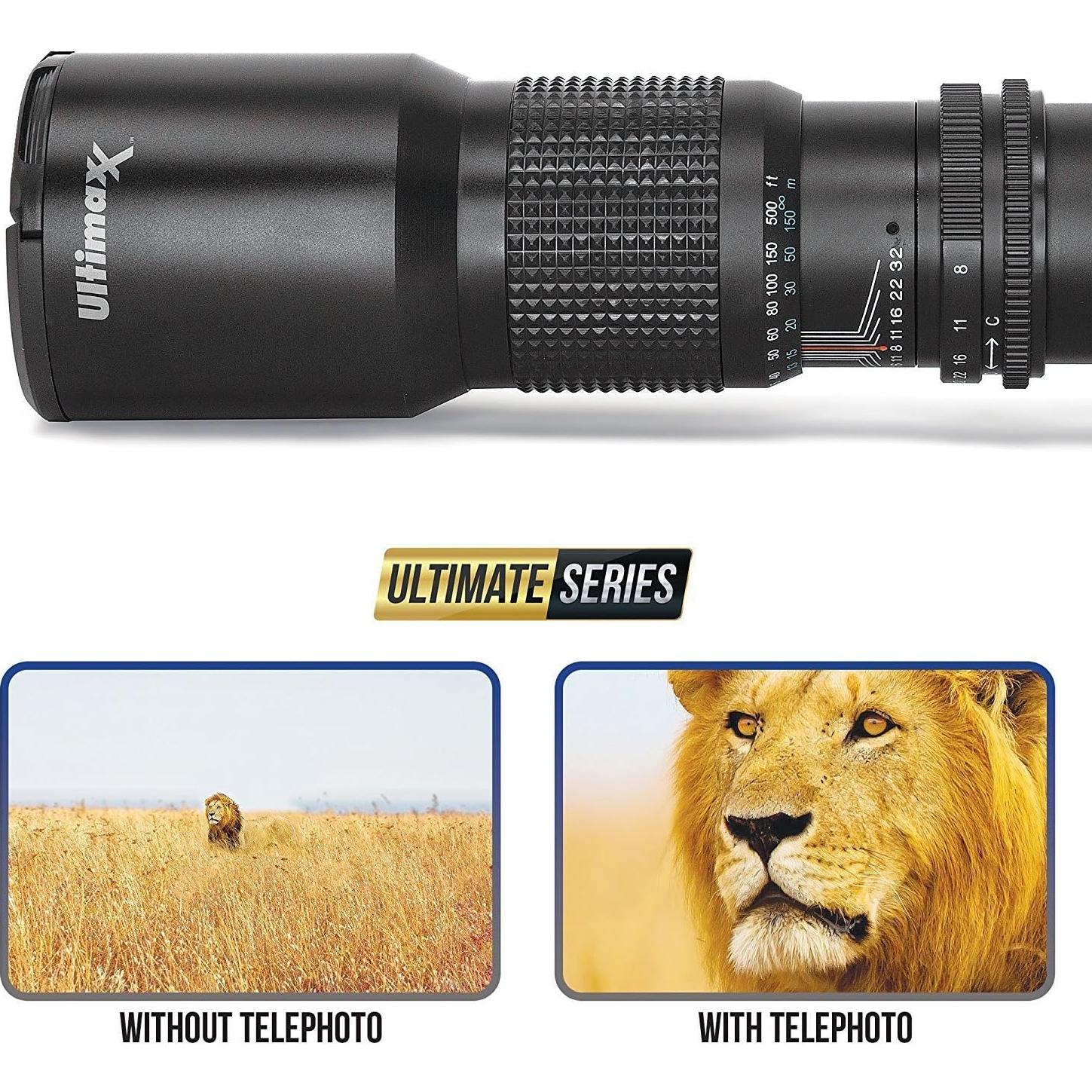 Lente Telefoto Ultimaxx 500mm f/8 para Cámaras Canon DSLR