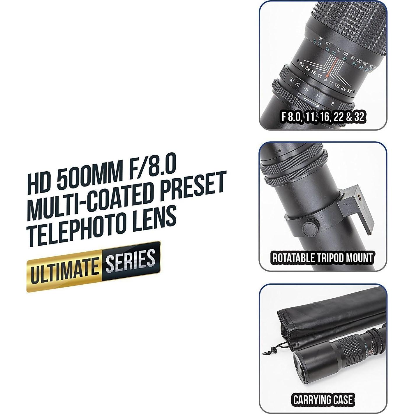 Lente Telefoto Ultimaxx 500mm f/8 para Cámaras Canon DSLR