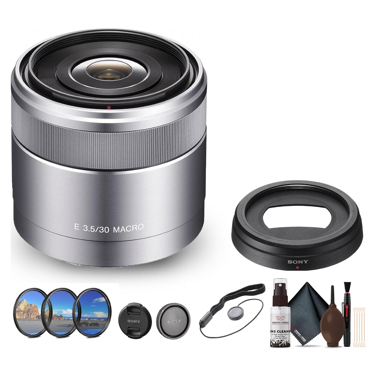Lente Macro Sony E 30mm f/3.5 SEL30M35 con Kit de Filtros