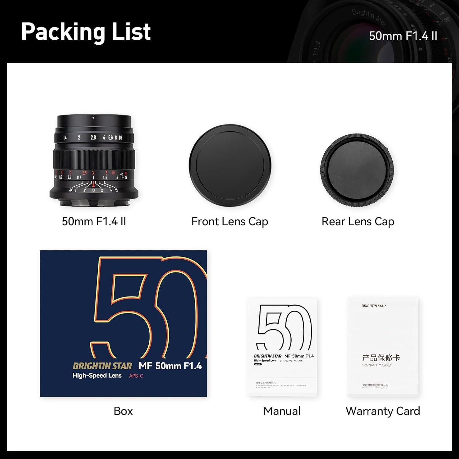 Lente 50mm F1.4 Manual BRIGHTIN STAR para Canon EOS-M Negro