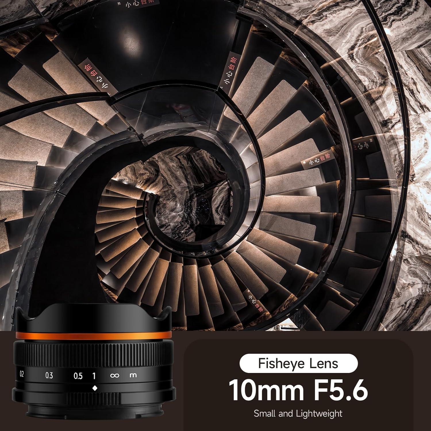 10mm F5.6 Fisheye Lens for Olympus Lumix M43 Mount Mirrorless Cameras, Manual Focus Prime Ultra-Wide Angle APS-C Lens Fit for G7,GX85,GX9,G95,GH5,GH6,G100,G9(Black)