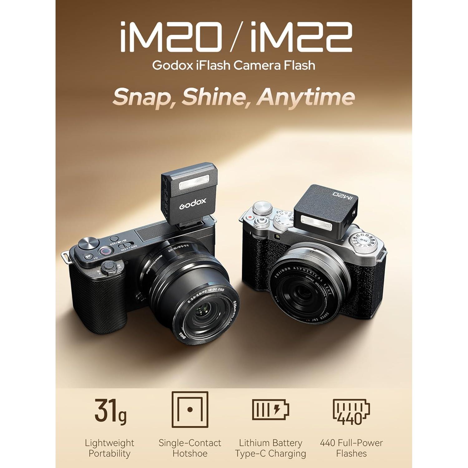 Flash de Cámara Godox iM20, 440 Flashes, Batería de Litio