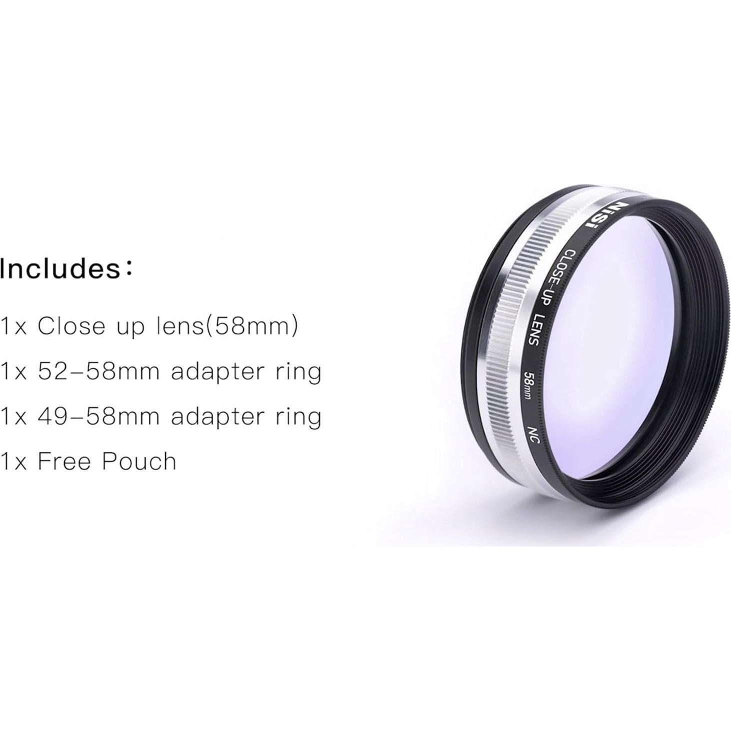 Kit de Lentes Macro NiSi 58mm con Adaptadores 49mm y 52mm