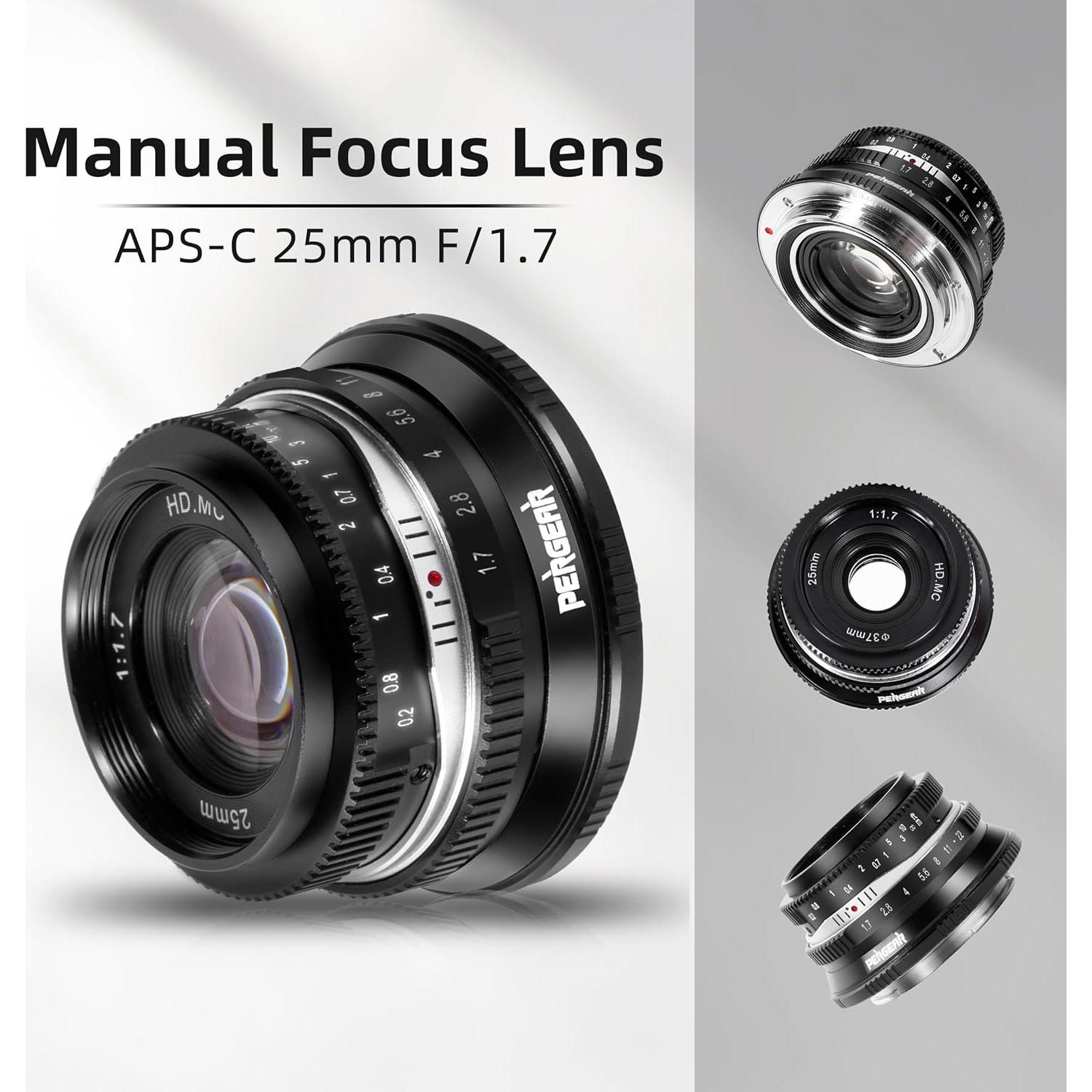 Lente Manual Pergear 25mm F1.7 para Cámaras Fuji X - Negro