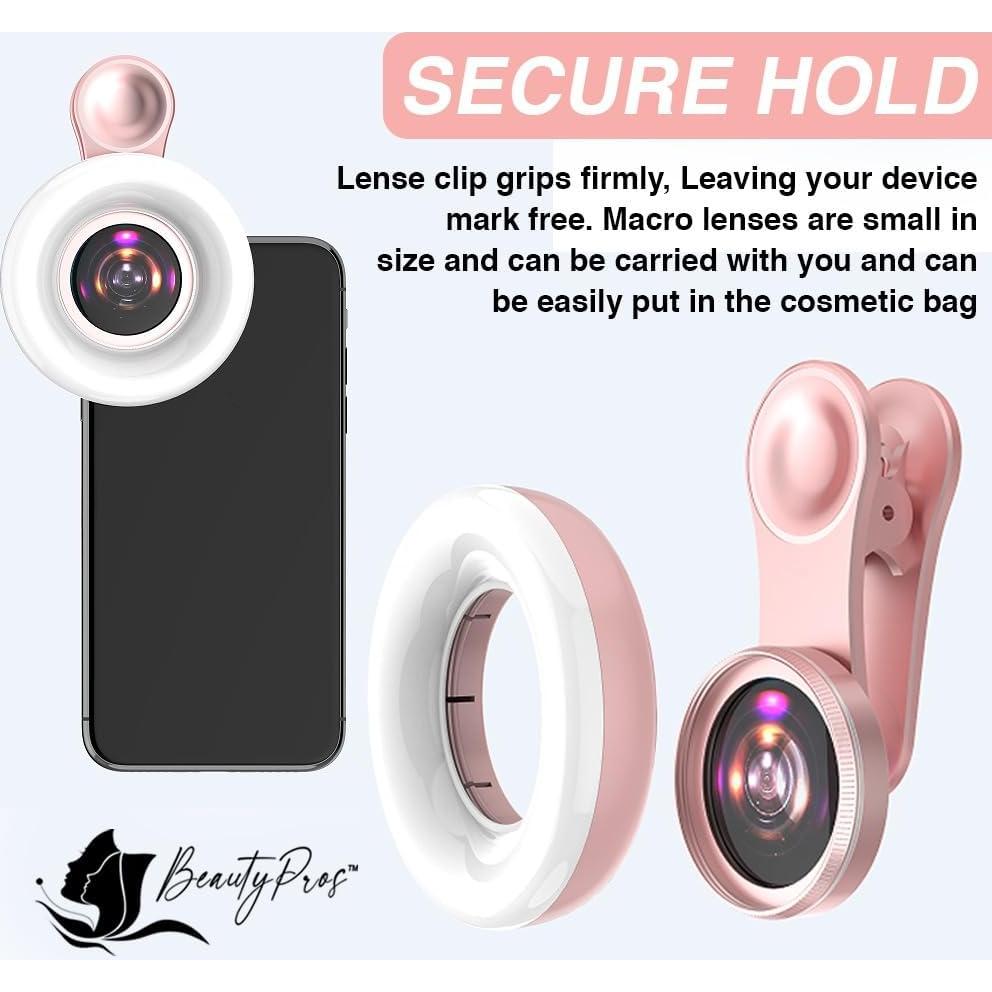 Lente Macro 15X BeautyPros con Luz LED Recargable Rosa