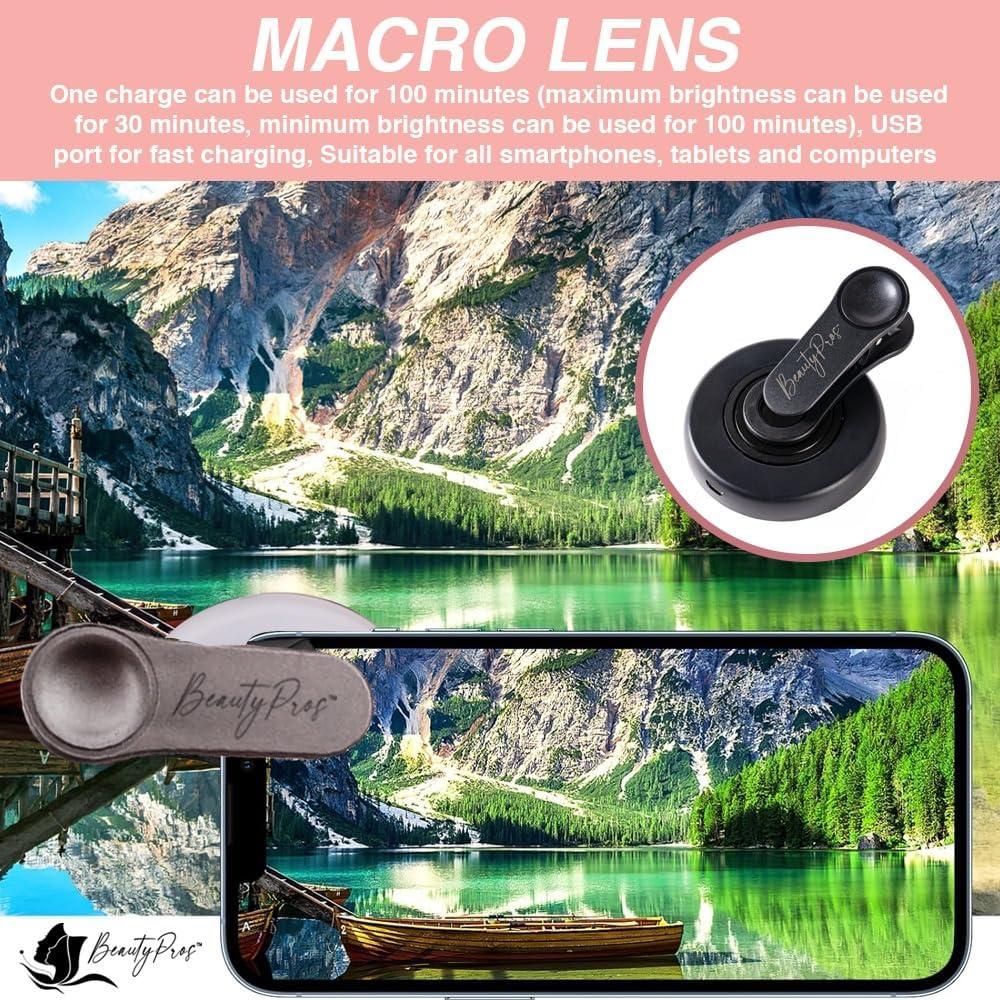 Lente Macro 15X BeautyPros con Luz LED Recargable Rosa