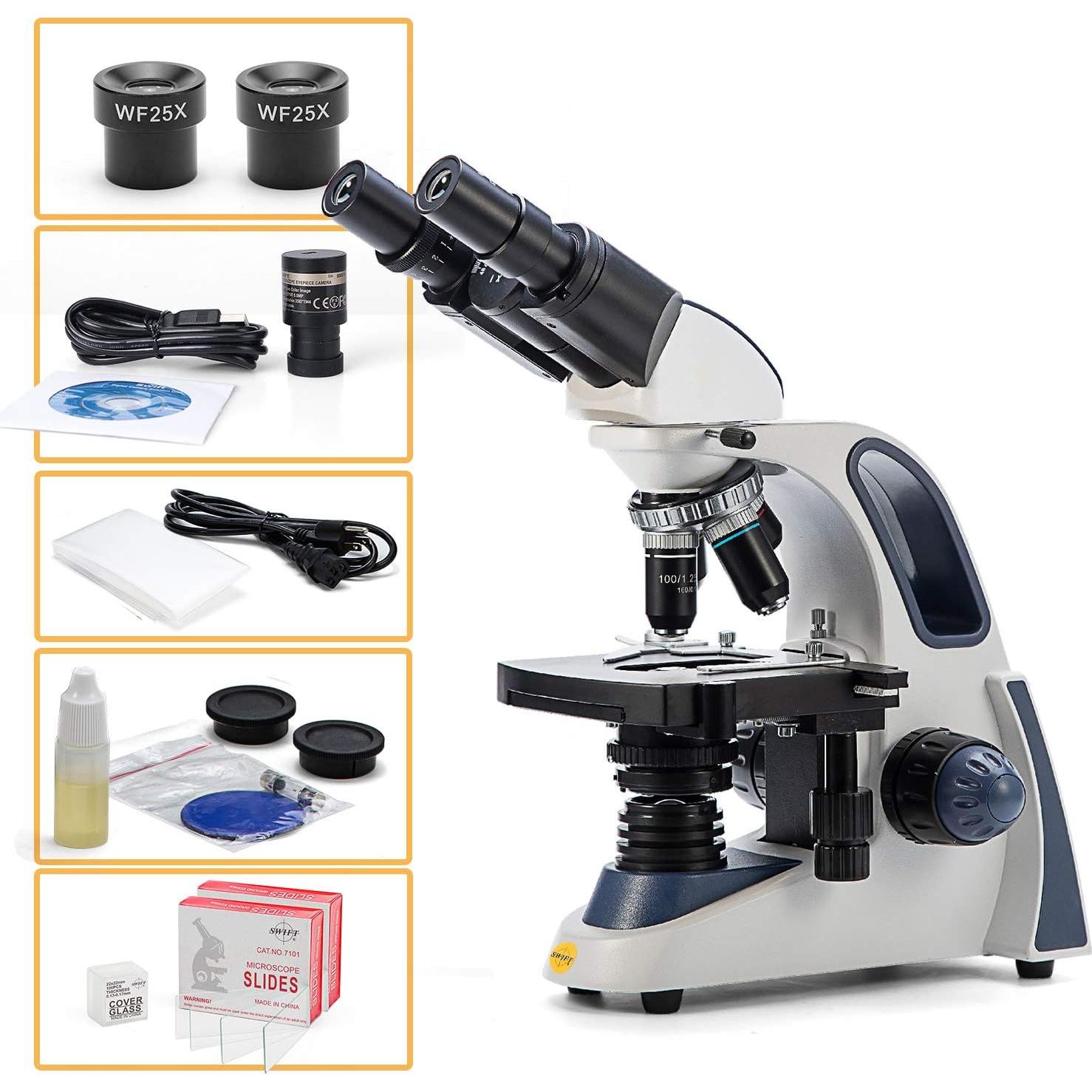 Microscopio SWIFT SW380B 40X-2500X con Cámara 5MP y Diapositivas