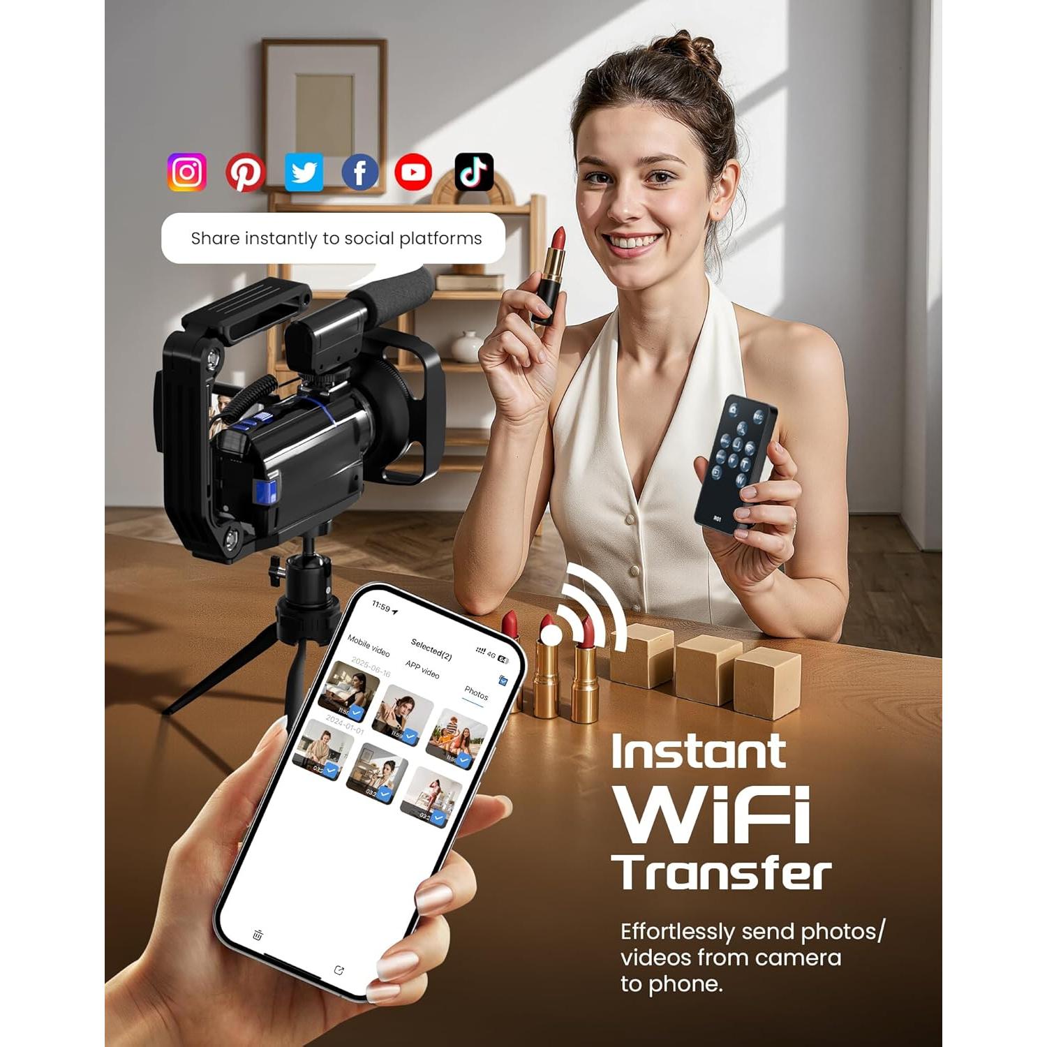 Cámara de Video 5K BREGOO con Pantalla Táctil 3" y Zoom 16X