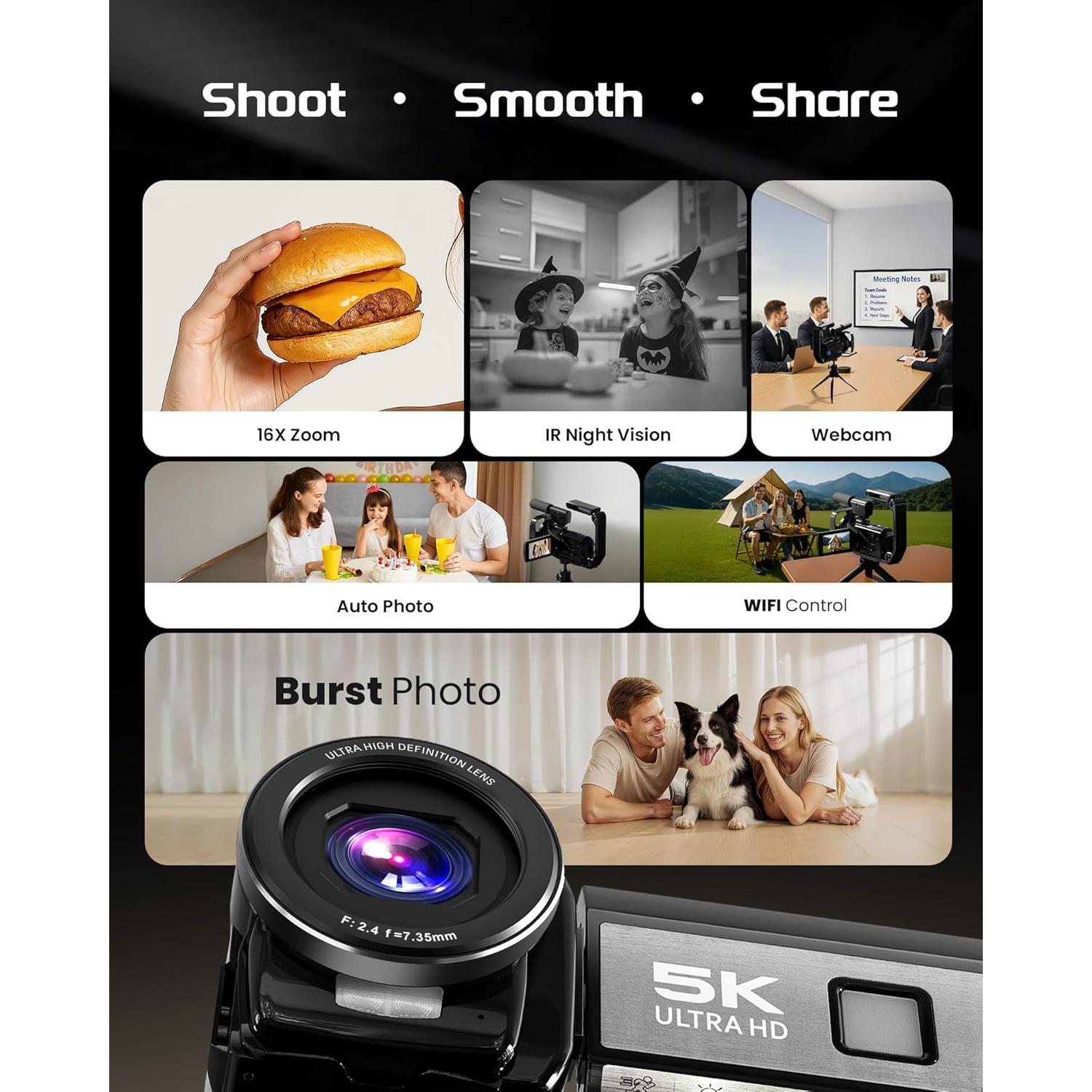 Cámara de Video 5K BREGOO con Pantalla Táctil 3" y Zoom 16X