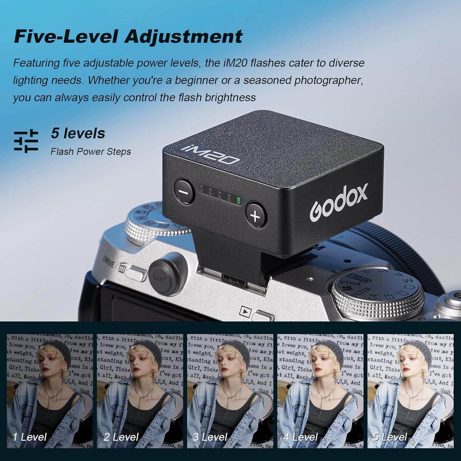 Flash Godox iM20 Mini para Cámara - 440 Flashes, 5 Niveles