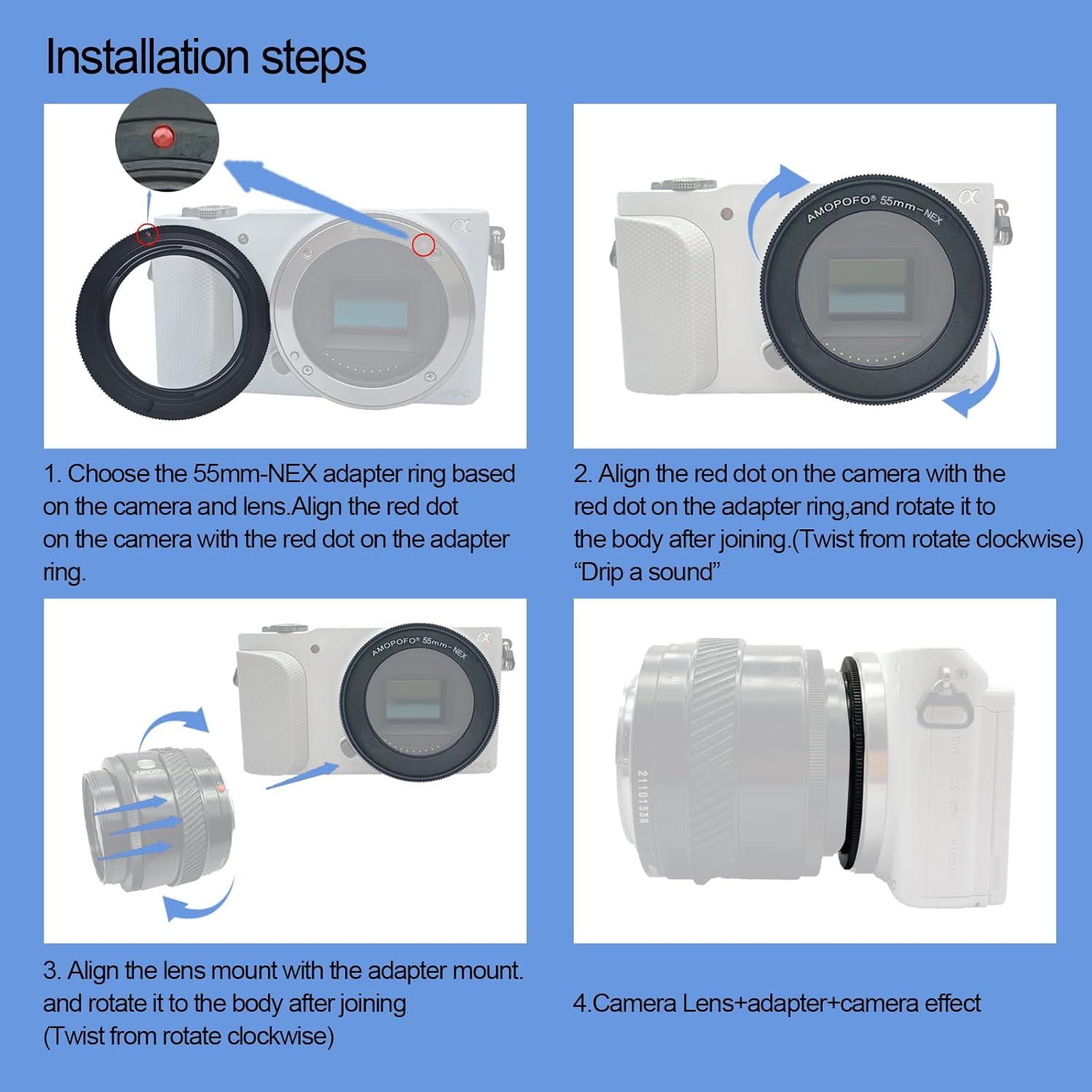 55mm to NEX Macro Lens Reverse Ring Compatible with for Sony A6500 A6300 A5100 A6000 A5000 A3000 A7RIII A9 A7III A7 A7s A7R A7II A7RII A7SII Camera,with 55mm Filter Thread Lens.Macro Shoot