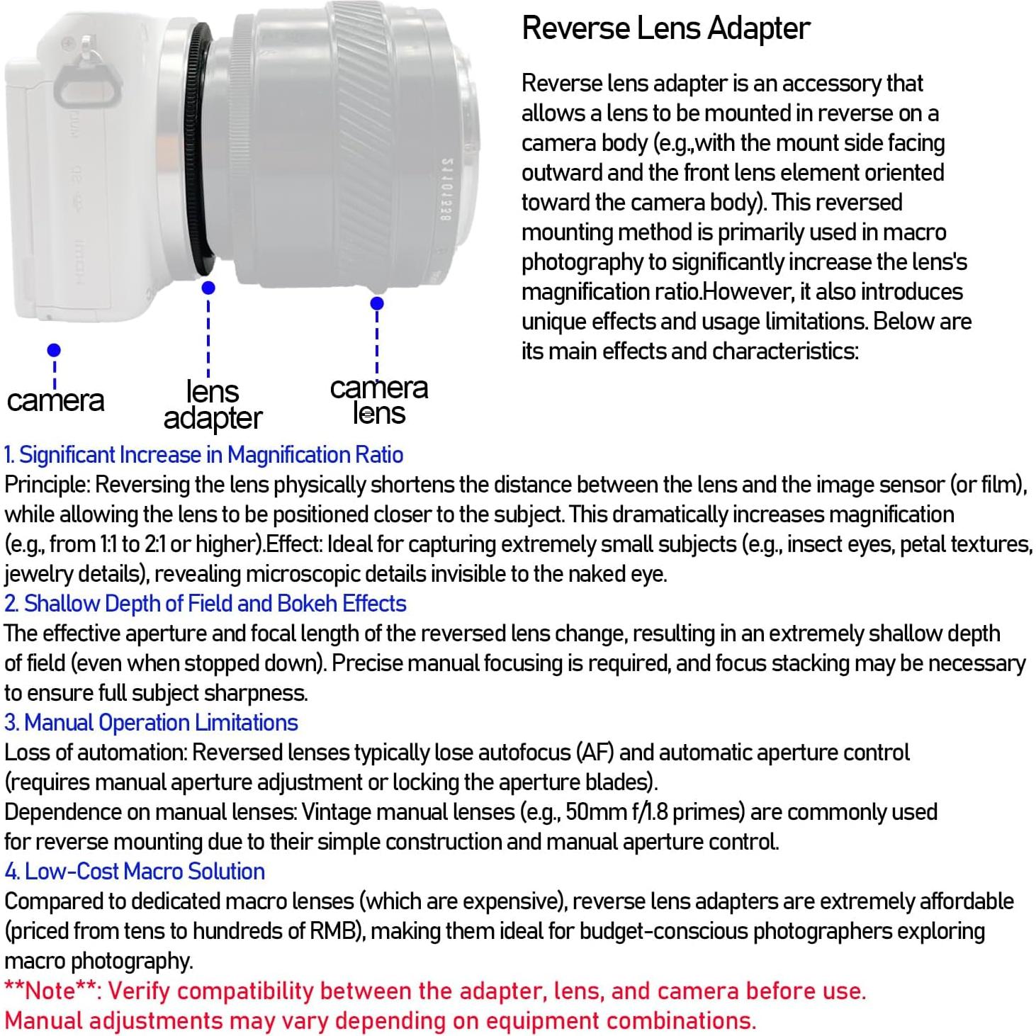 55mm to NEX Macro Lens Reverse Ring Compatible with for Sony A6500 A6300 A5100 A6000 A5000 A3000 A7RIII A9 A7III A7 A7s A7R A7II A7RII A7SII Camera,with 55mm Filter Thread Lens.Macro Shoot