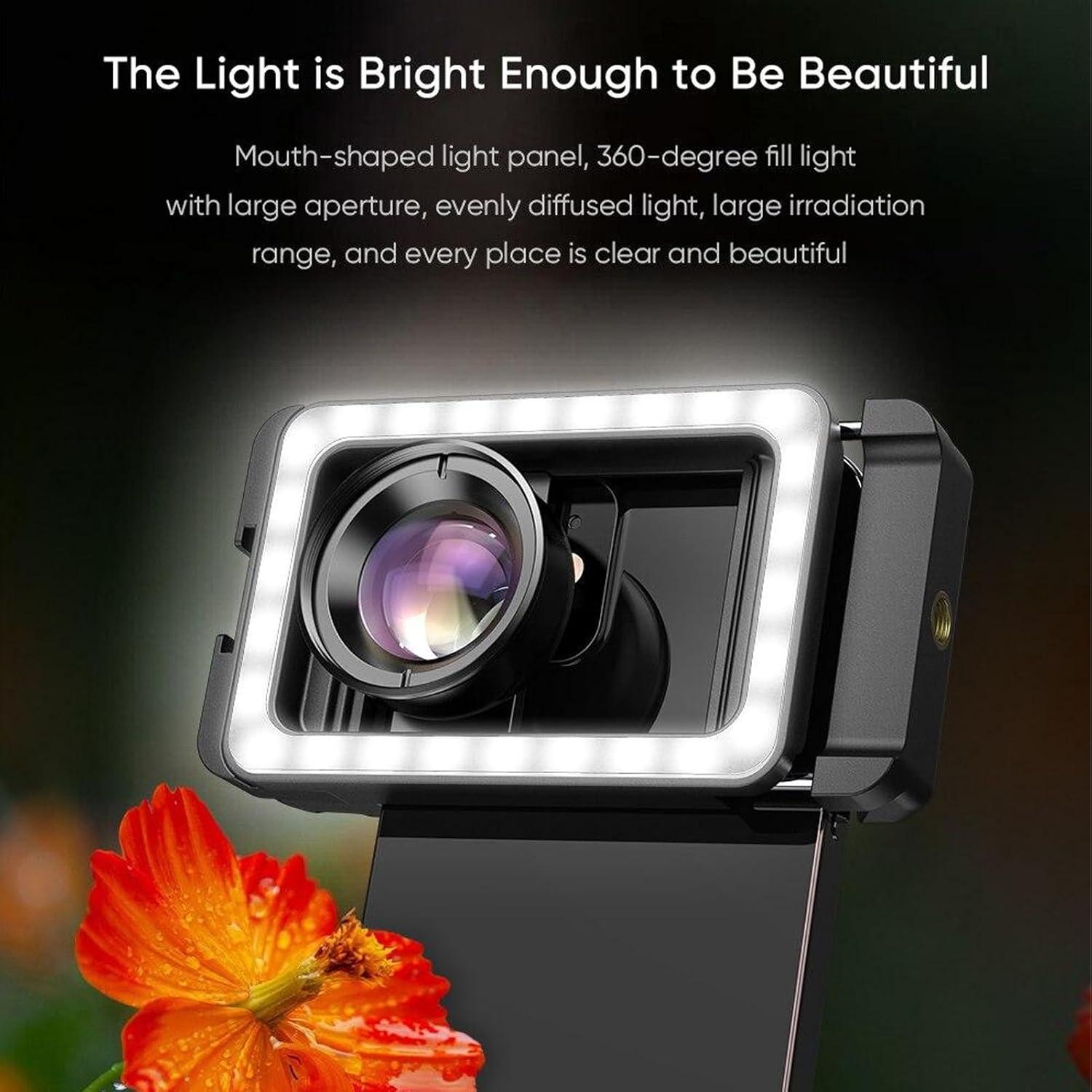 Lente Macro 100mm 10X con Luz LED para Teléfonos Móviles