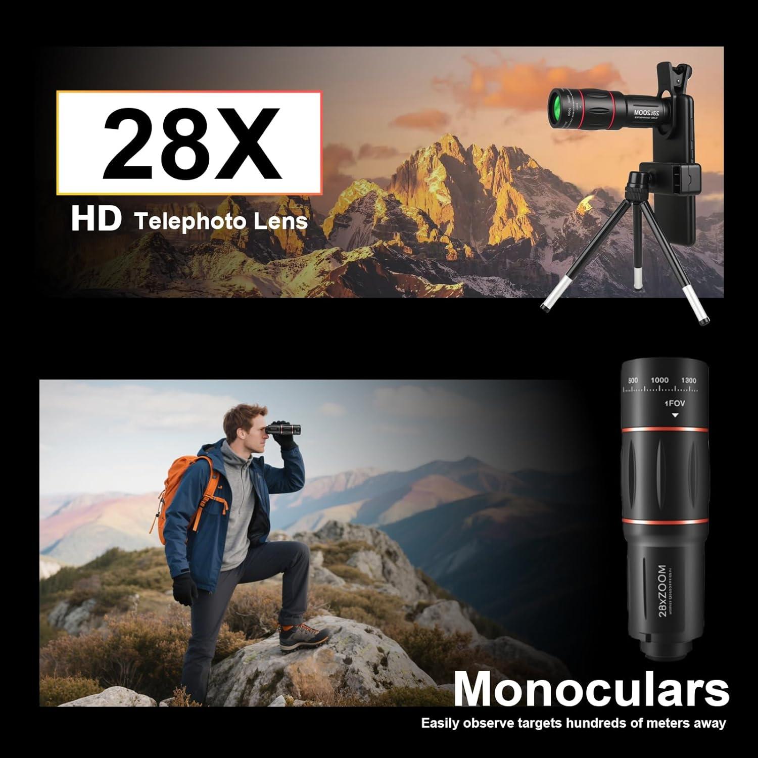 Lente Telefoto 28X OmniCtrl para iPhone y Android con Trípode