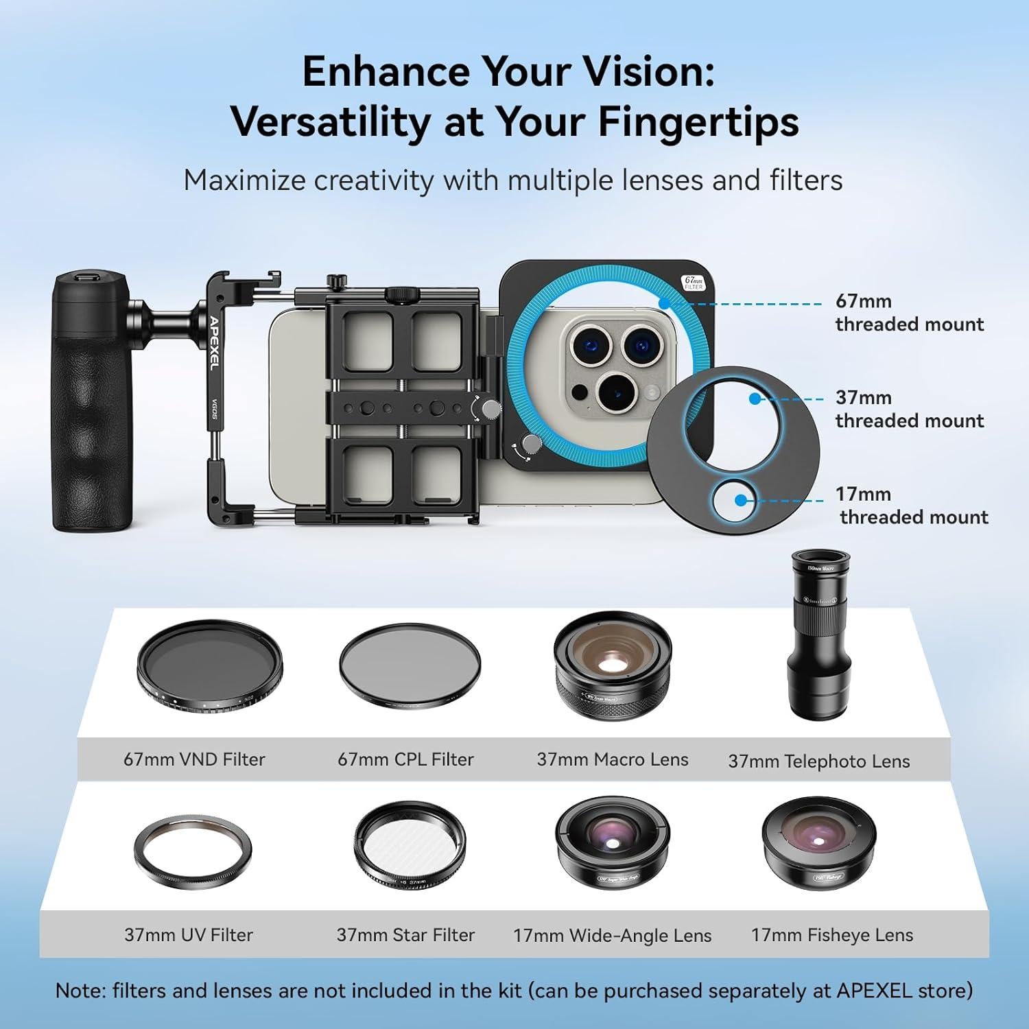 Lente Telefoto APEXEL 36X para Teléfono con Kit de Video