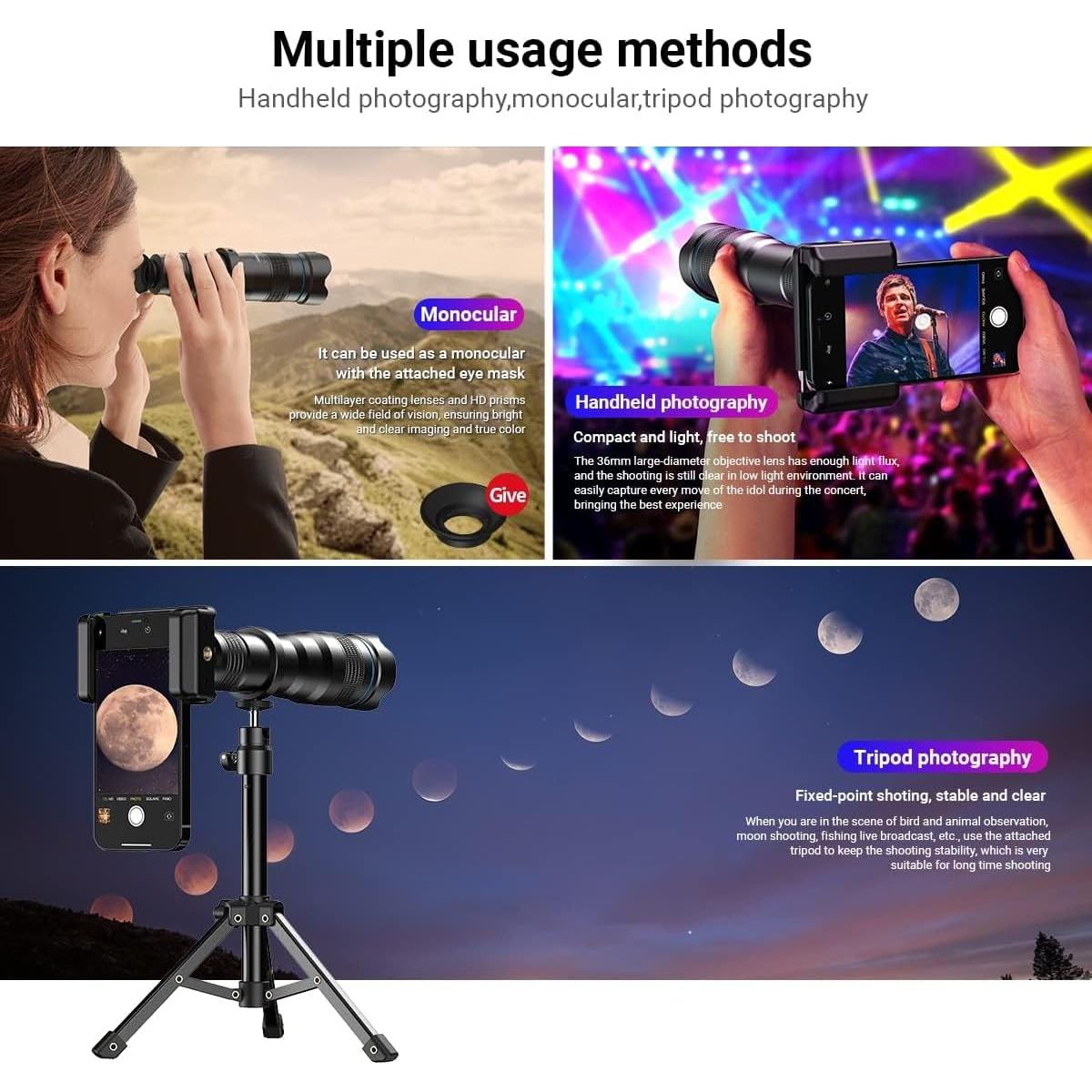 Lente Telefoto APEXEL 36X para Teléfono con Kit de Video