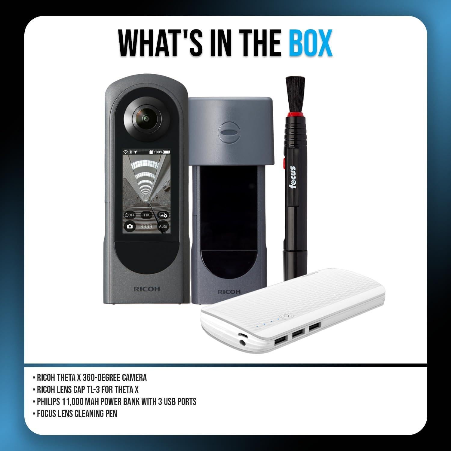 Cámara 360 Grados RICOH Theta X con Accesorios y Tapa de Lente