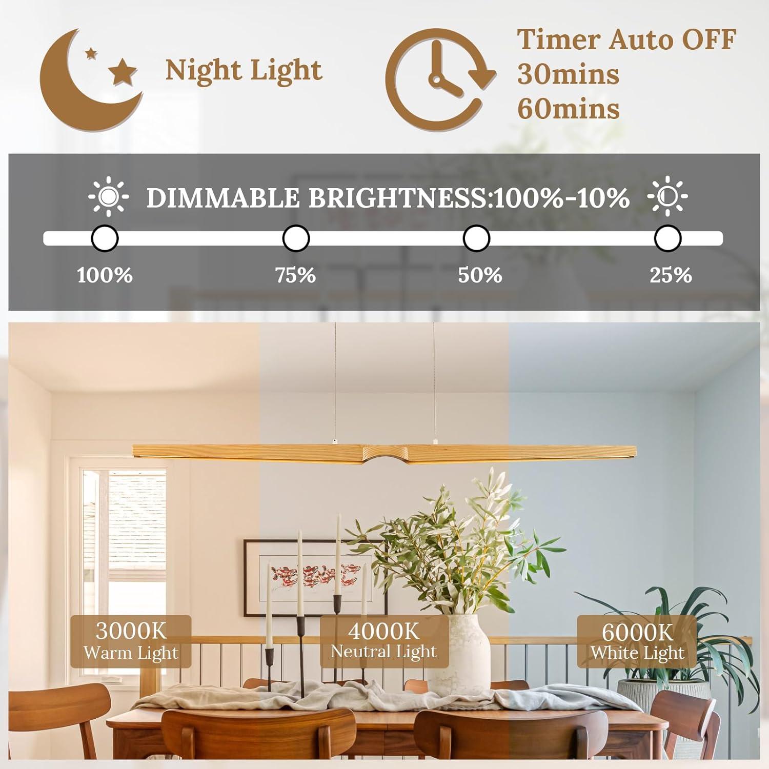Lámpara Colgante LED Dimmable Caraluxe 132 cm Madera Natural
