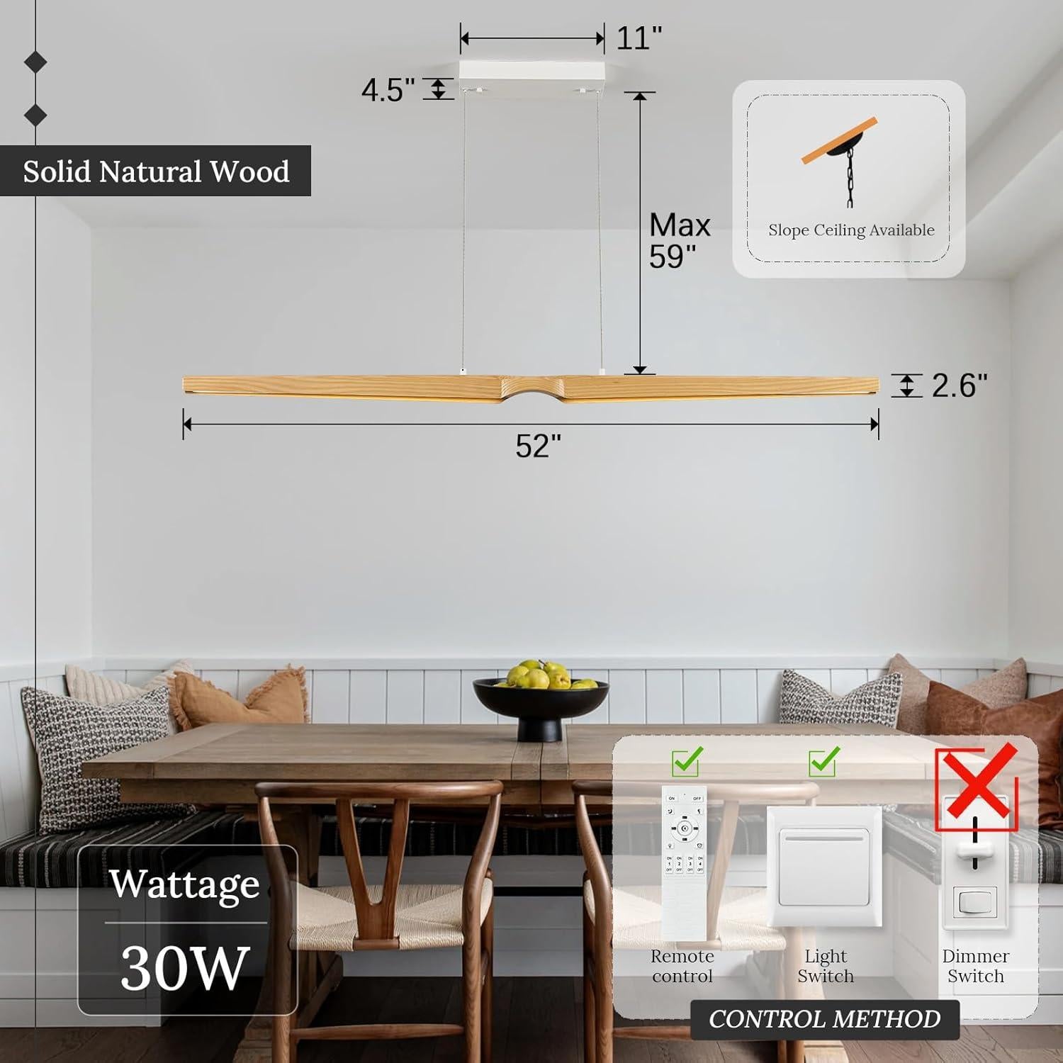 Lámpara Colgante LED Dimmable Caraluxe 132 cm Madera Natural
