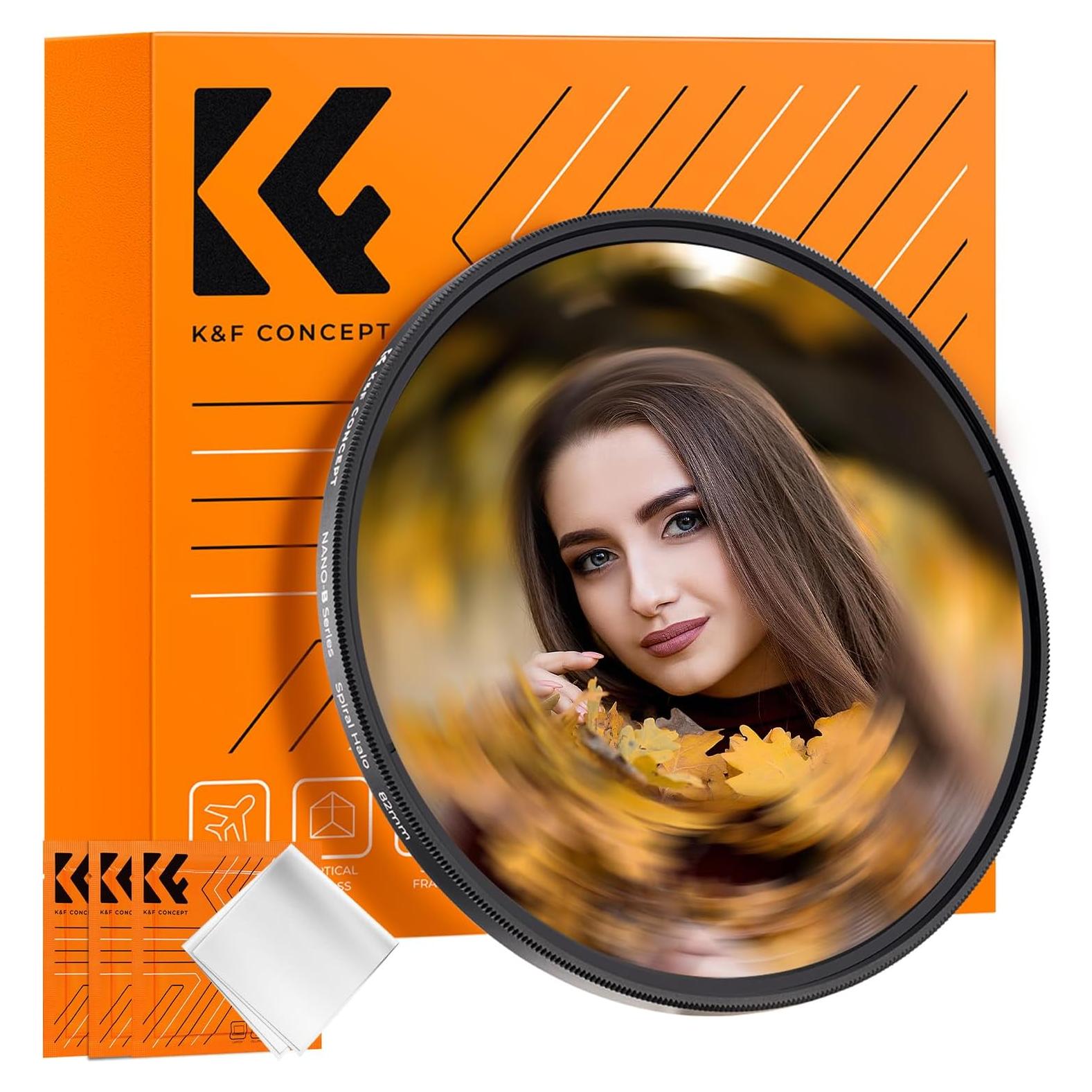 K&F CONCEPT 82mm Spiral Halo Camera Lens Filter, Premium Optical Glass Halo Swirl Special Effect Filter with Cleaning Cloth for Camera Lens