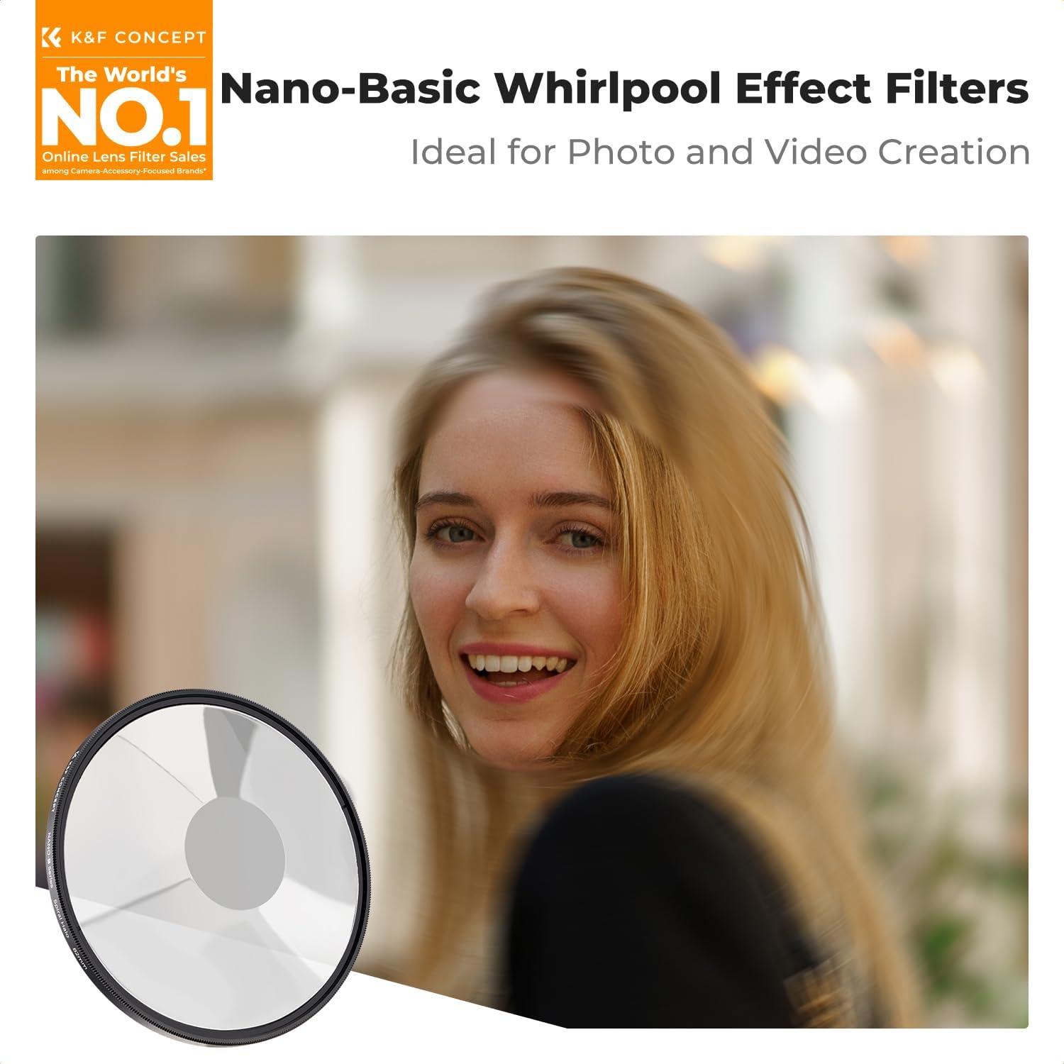K&F CONCEPT 82mm Spiral Halo Camera Lens Filter, Premium Optical Glass Halo Swirl Special Effect Filter with Cleaning Cloth for Camera Lens