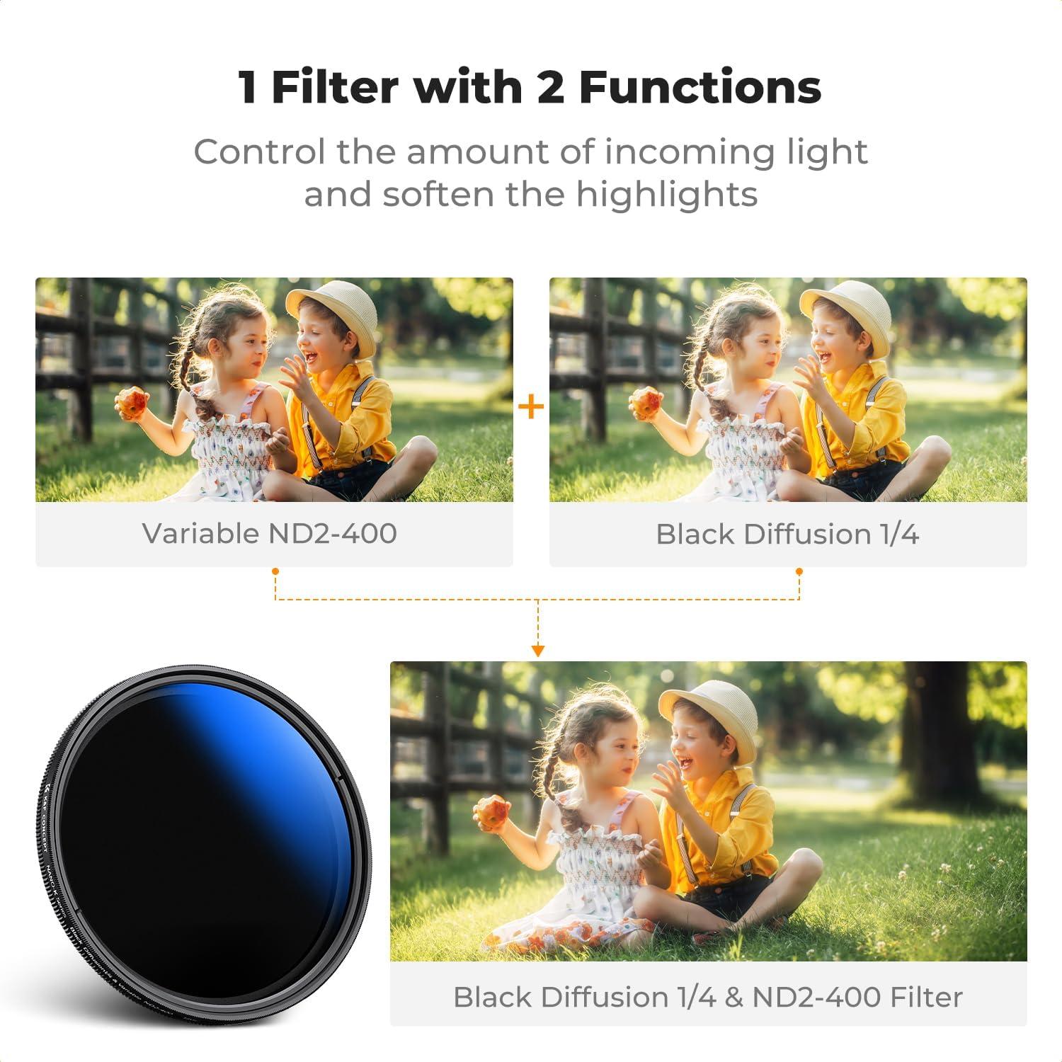 Filtro ND Variable 82mm K&F CONCEPT 2-400 y Difusión 1/4