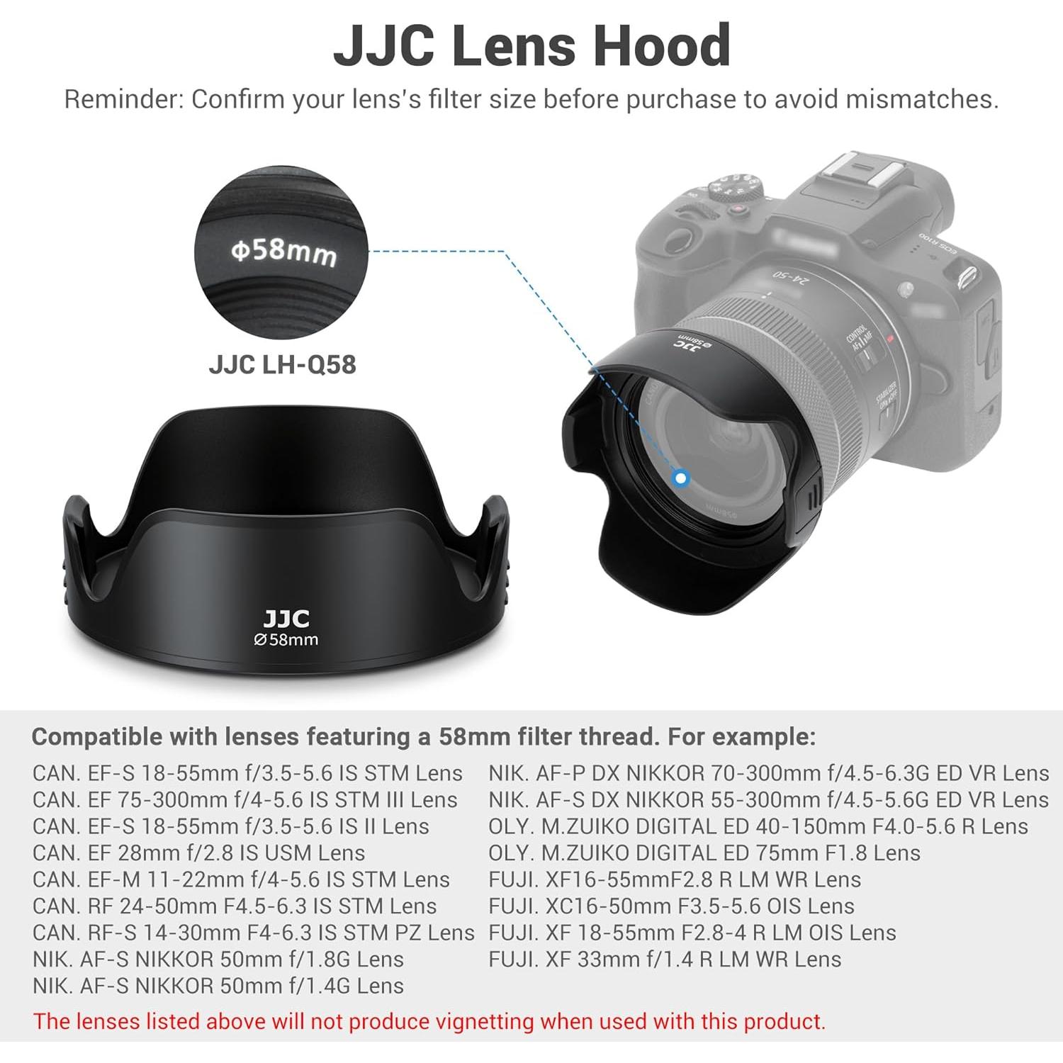 Capucha de Lente Tulipán JJC 58mm para Canon y Nikon