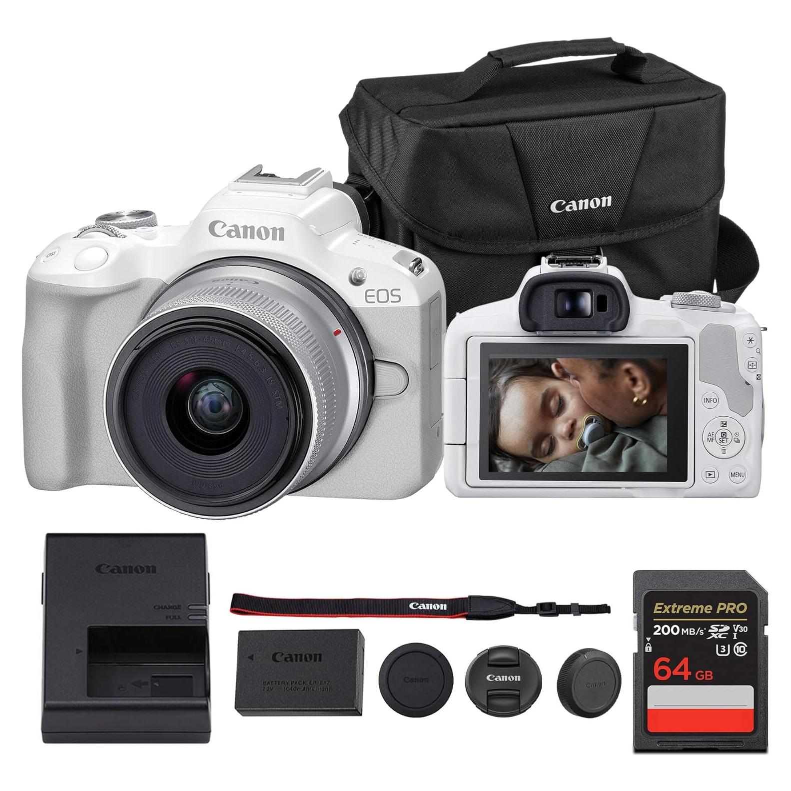 Cámara Sin Espejo Canon EOS R50 con Lente 18-45mm y Video 4K