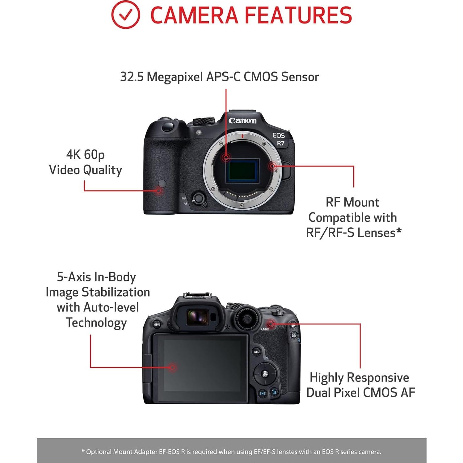 Cámara sin Espejo Canon EOS R7 con Lente RF-S 18-150mm