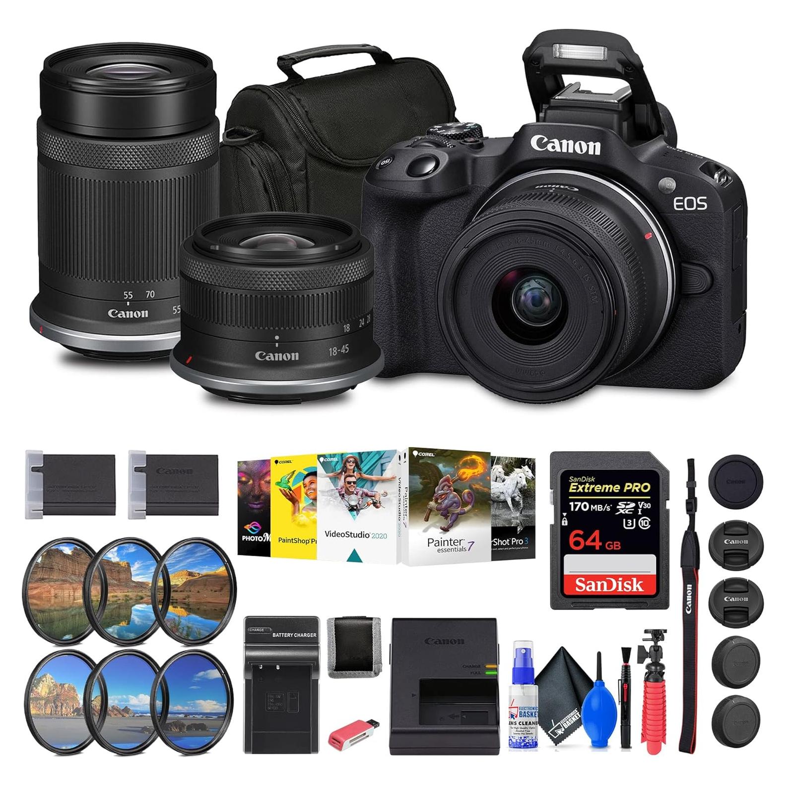 Cámara Sin Espejo Canon EOS R50 + Lentes 18-45mm y 55-210mm