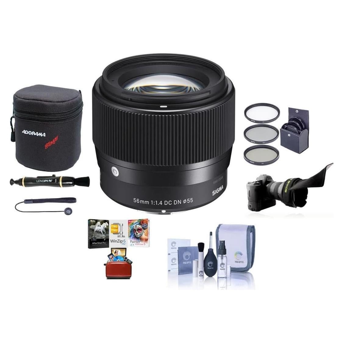 Lente Sigma 56mm f/1.4 DC DN para Sony E + Kit de Filtros 62mm