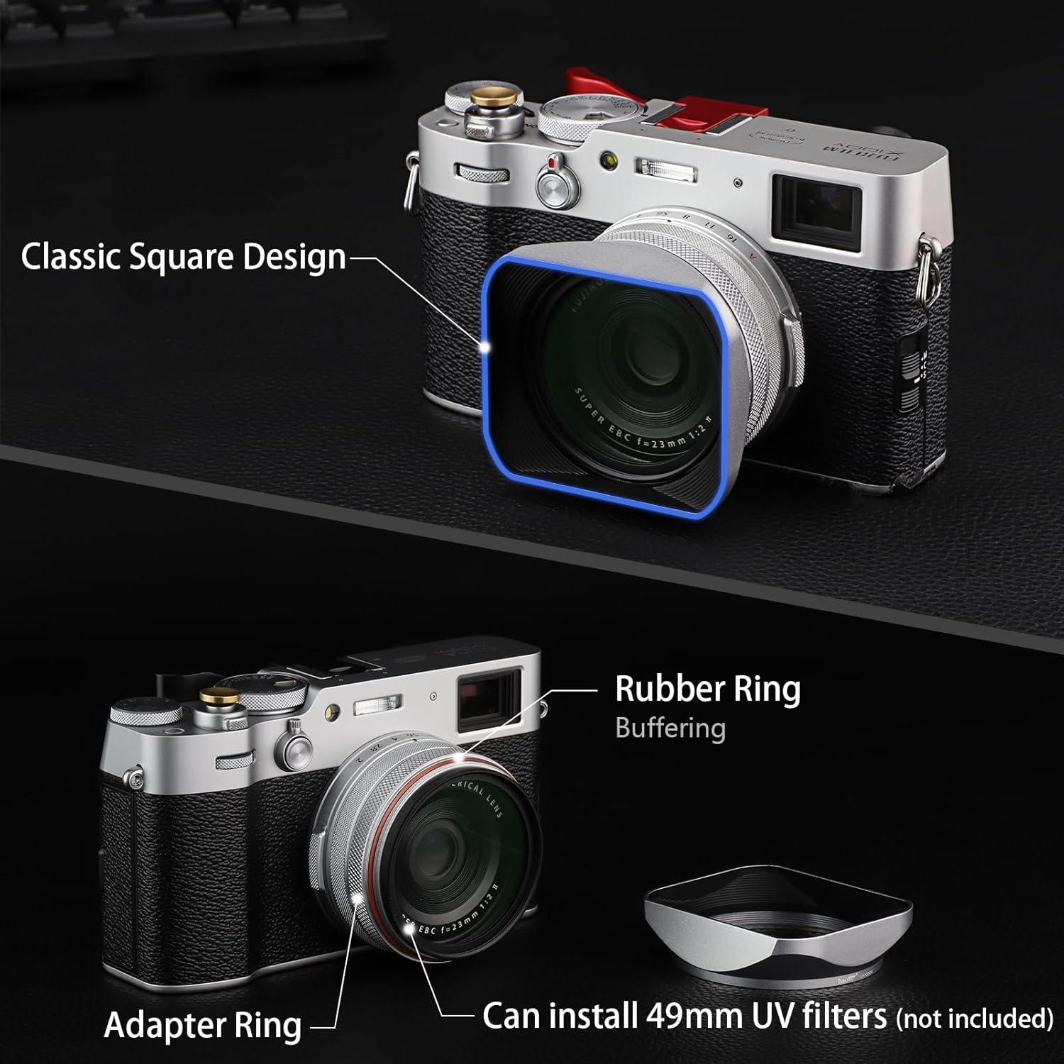 Capucha de lente metálica Haoge para Fujifilm X100VI con anillo adaptador 49mm