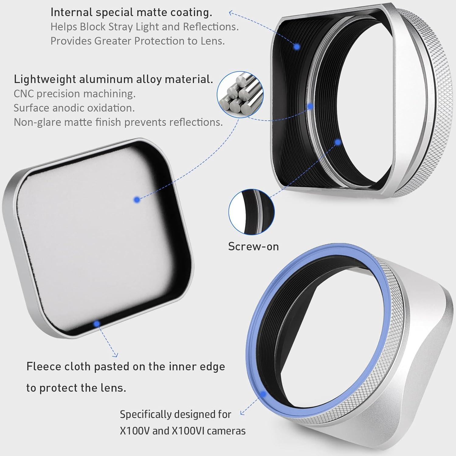 Capucha de lente metálica Haoge para Fujifilm X100VI con anillo adaptador 49mm