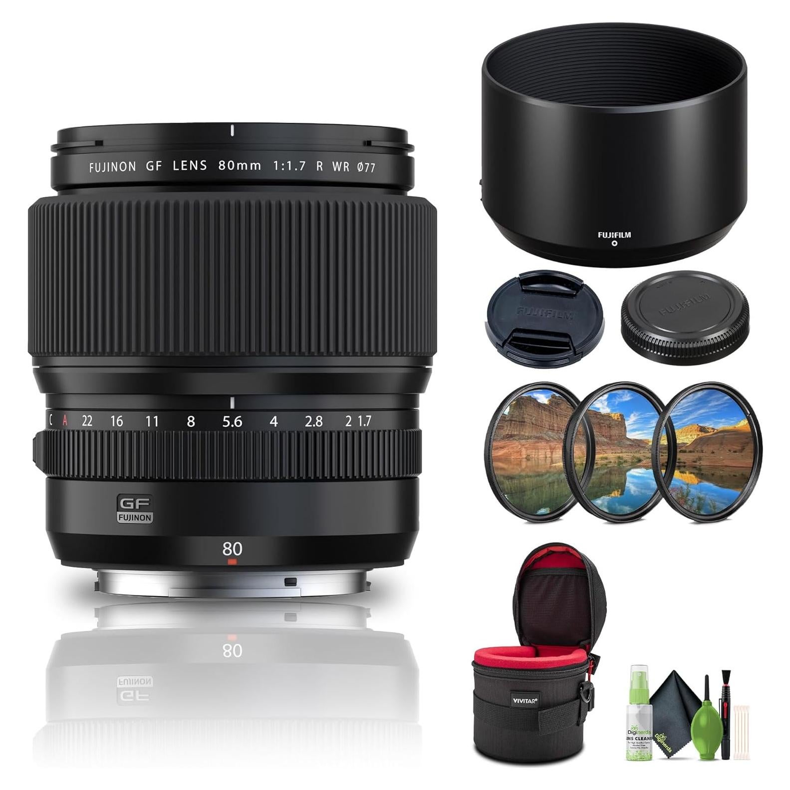 Lente FUJIFILM GF 80mm f/1.7 R WR + Kit de Limpieza y Filtros