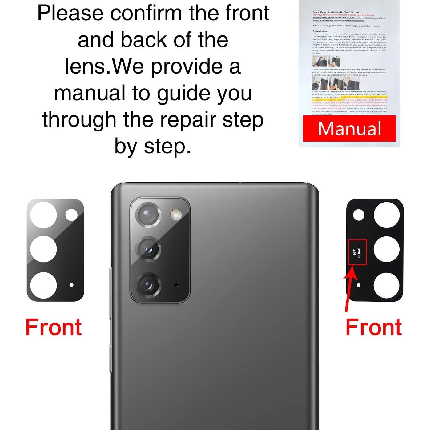 Kit Reemplazo Cristal Lente Cámara Samsung Galaxy Note 20 Gris