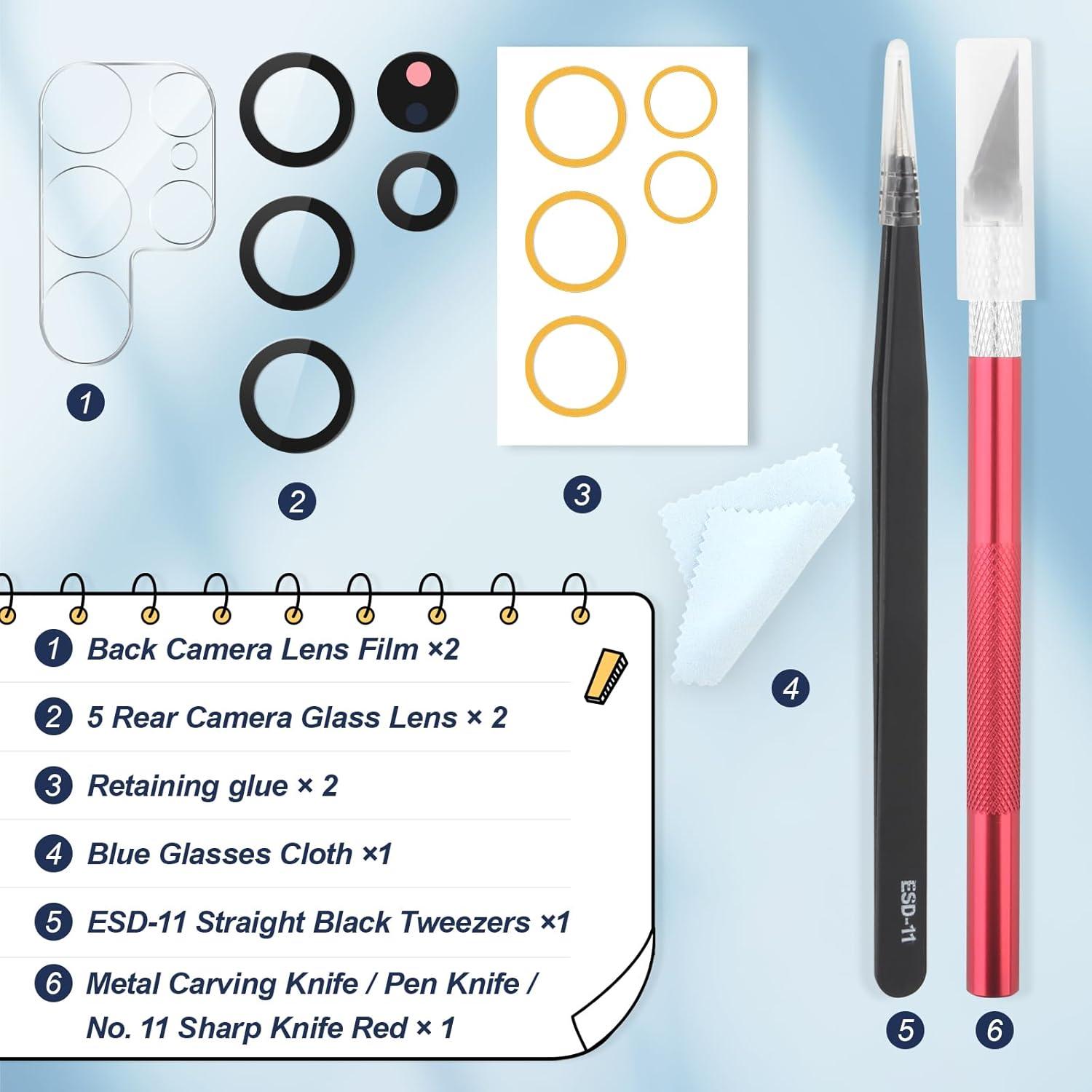 2 Cristales de Lente de Cámara Trasera Samsung Galaxy S25 Ultra + Kit