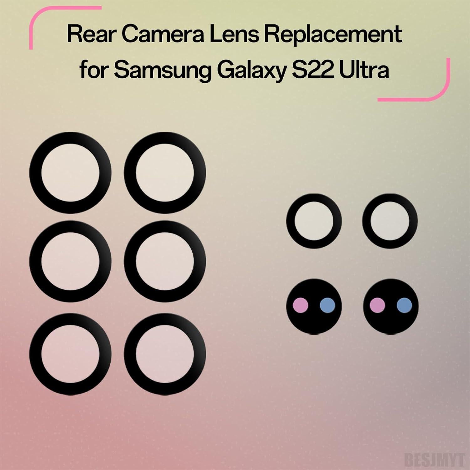 Paquete de 2 lentes de cámara trasera BESJMYT para S22 Ultra