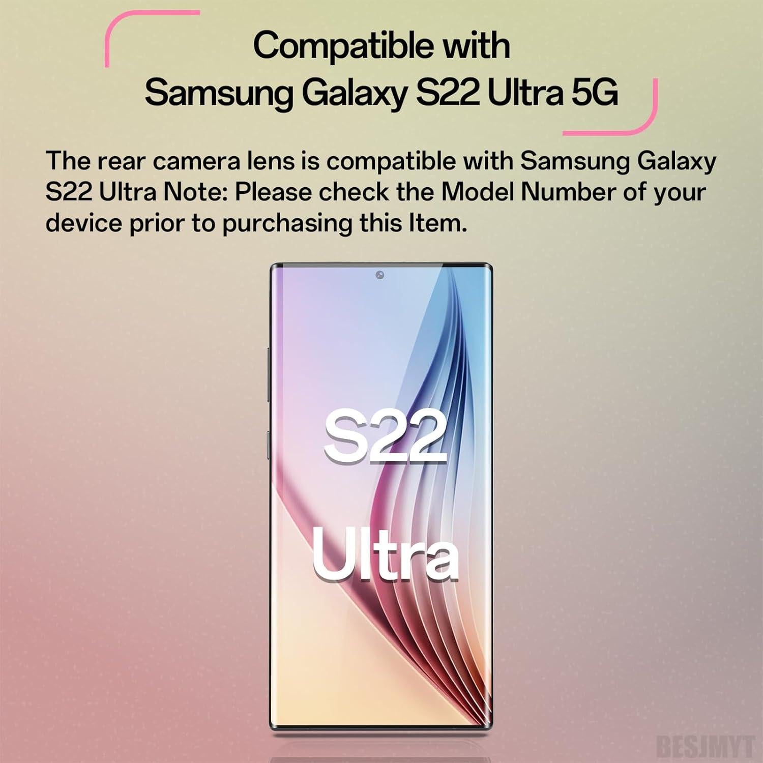 Paquete de 2 lentes de cámara trasera BESJMYT para S22 Ultra