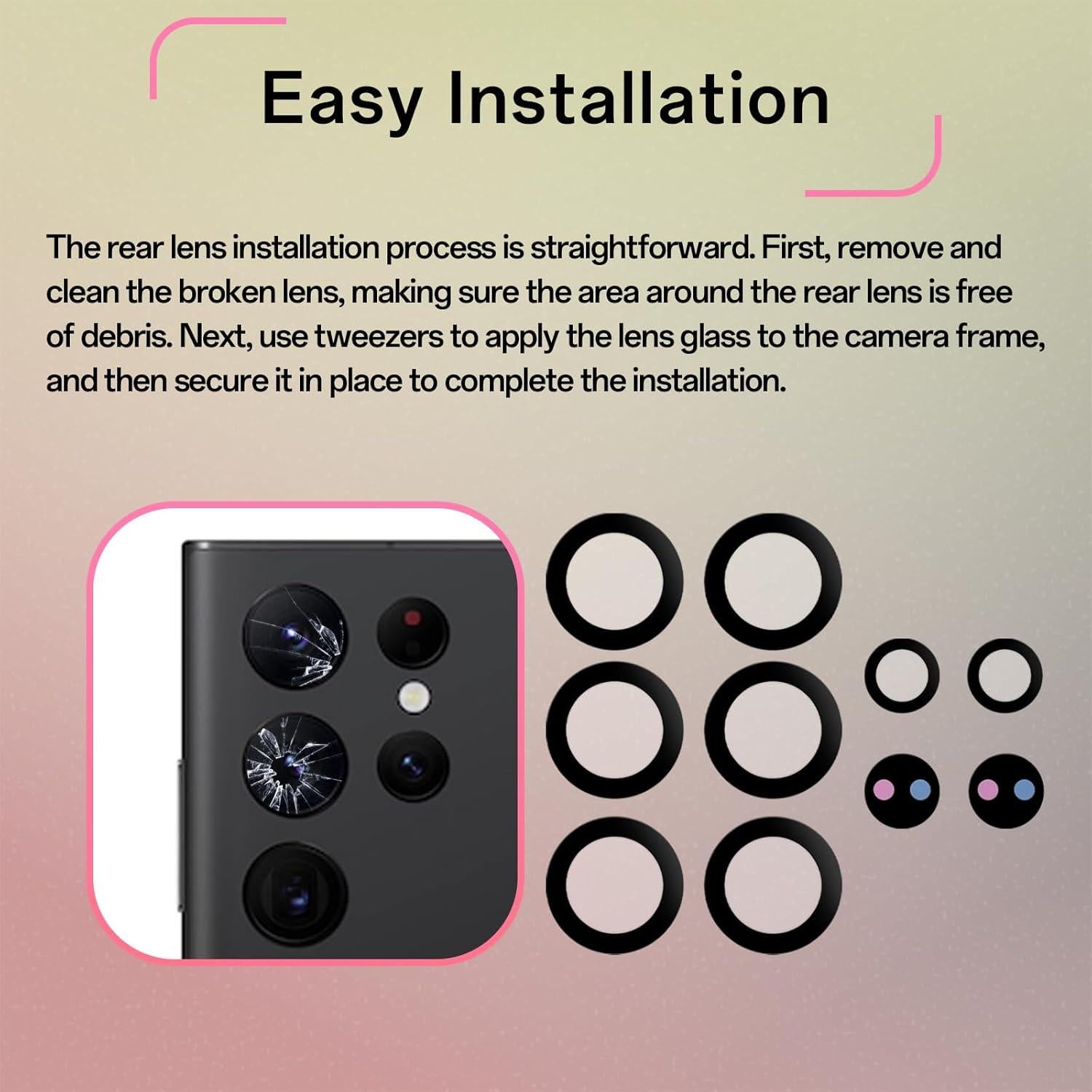 Paquete de 2 lentes de cámara trasera BESJMYT para S22 Ultra