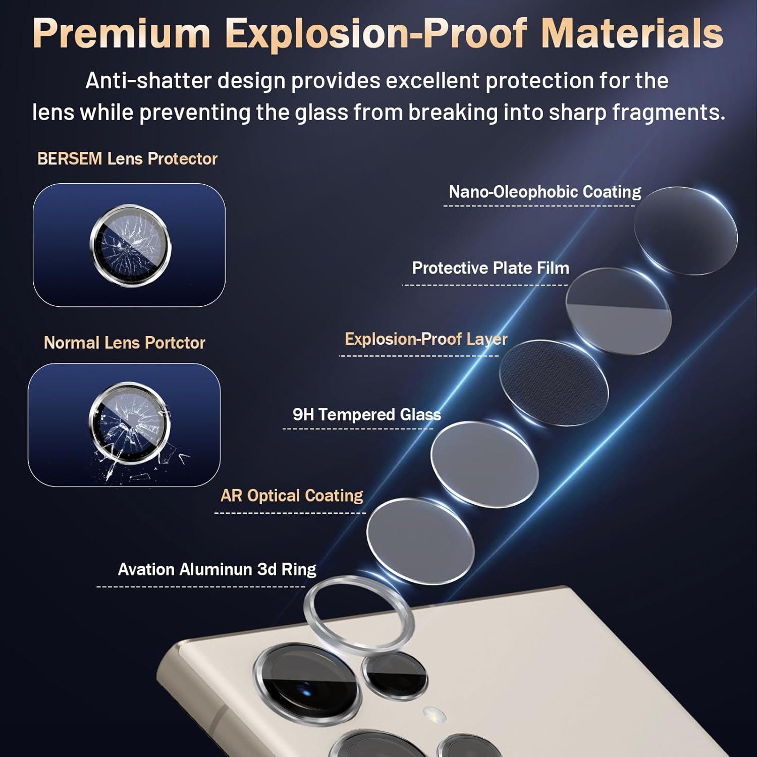 Protector de Lente de Cámara BERSEM para Samsung Galaxy S24 Ultra - Vidrio Templado 9H