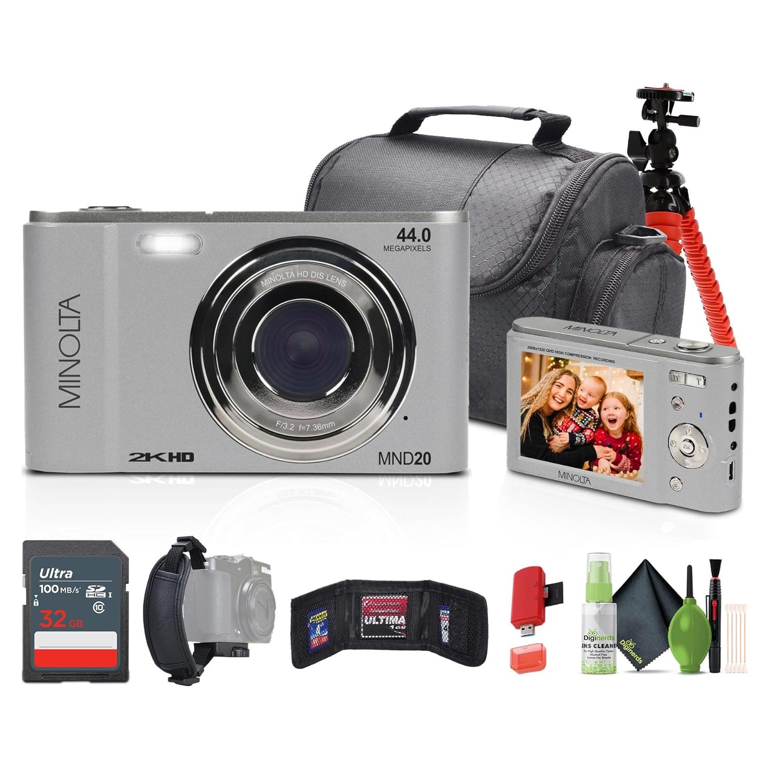 Cámara Digital Minolta MND20 44MP 2.7K Plata + Accesorios