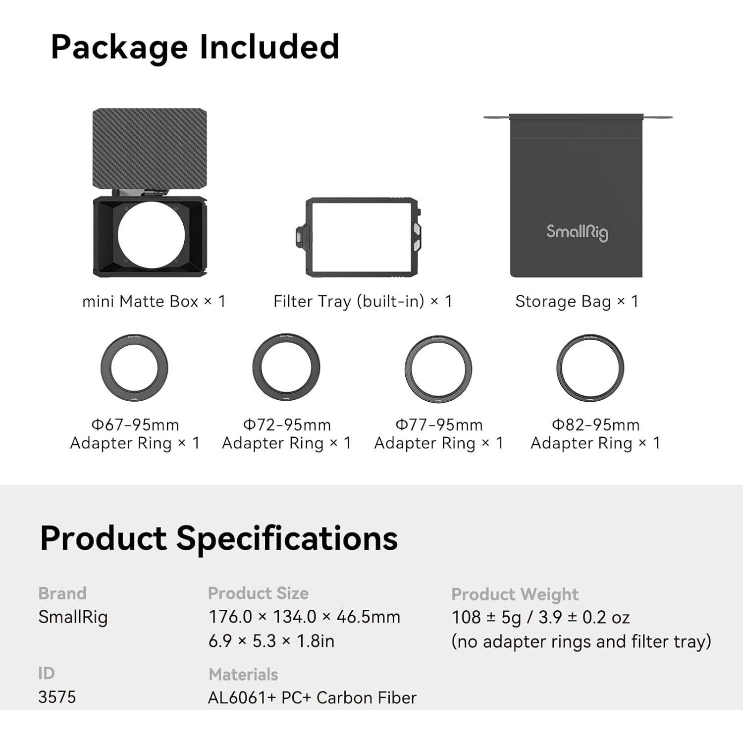 Mini Caja Matte Lite SmallRig 3575 con Bandera de Carbono 95mm