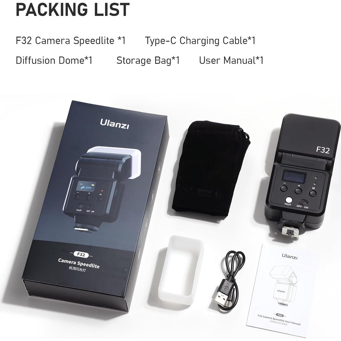 Flash Ulanzi F32 Speedlite GN32 5600K para Cámaras DSLR