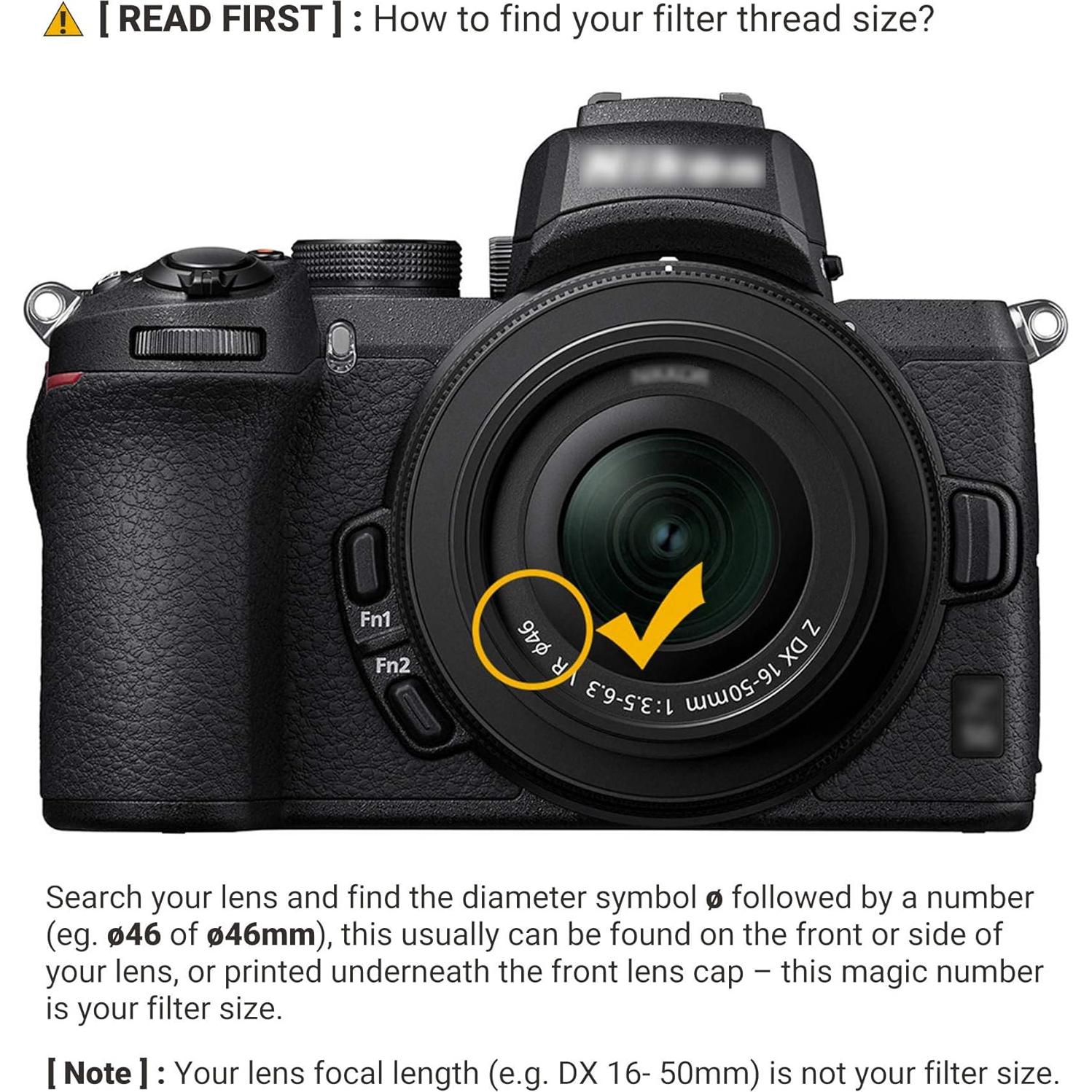 Filtro UV JJC 46mm con tapa de lente para Nikon Z30 Z50 Zfc